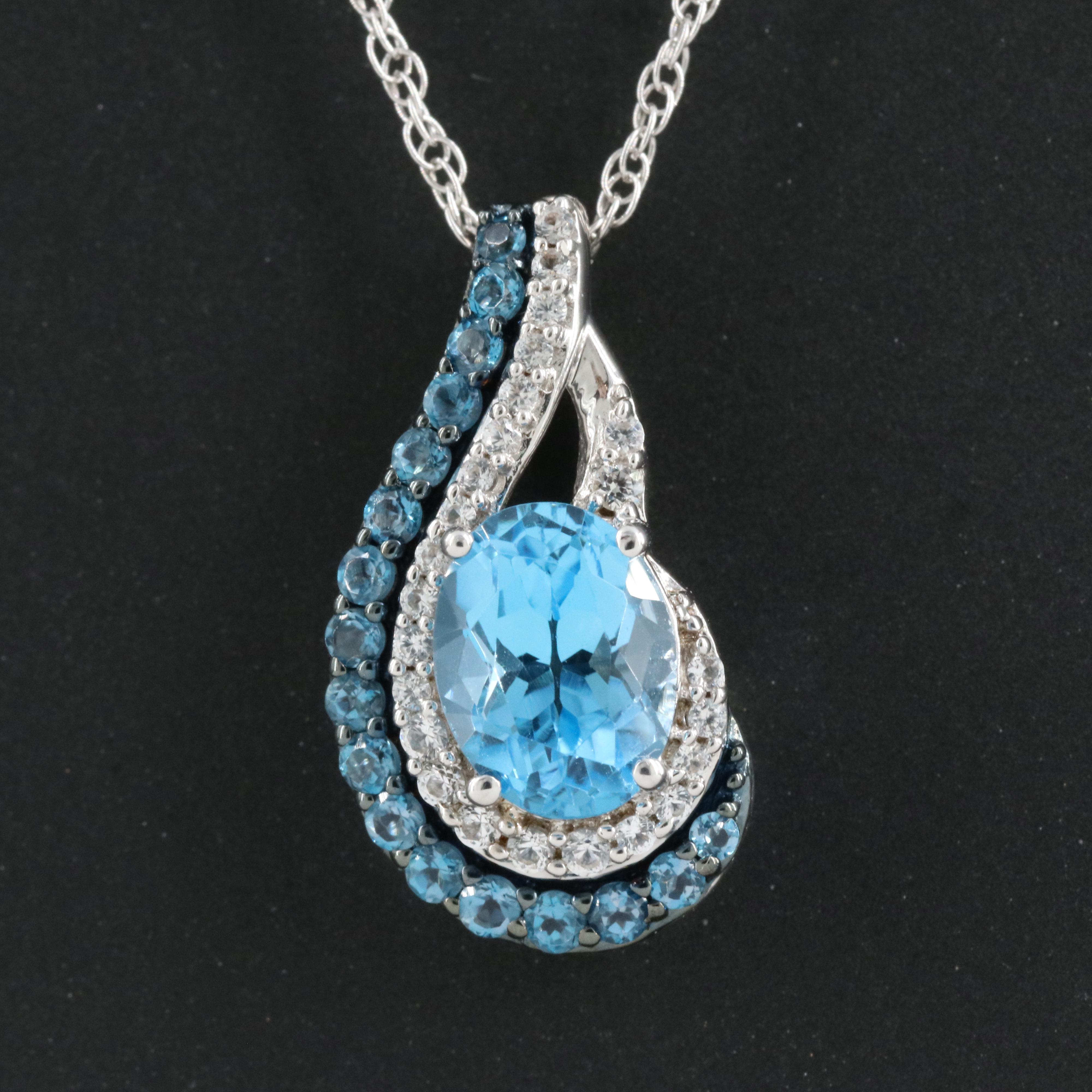 Sterling Topaz and Sapphire Pendant Necklace