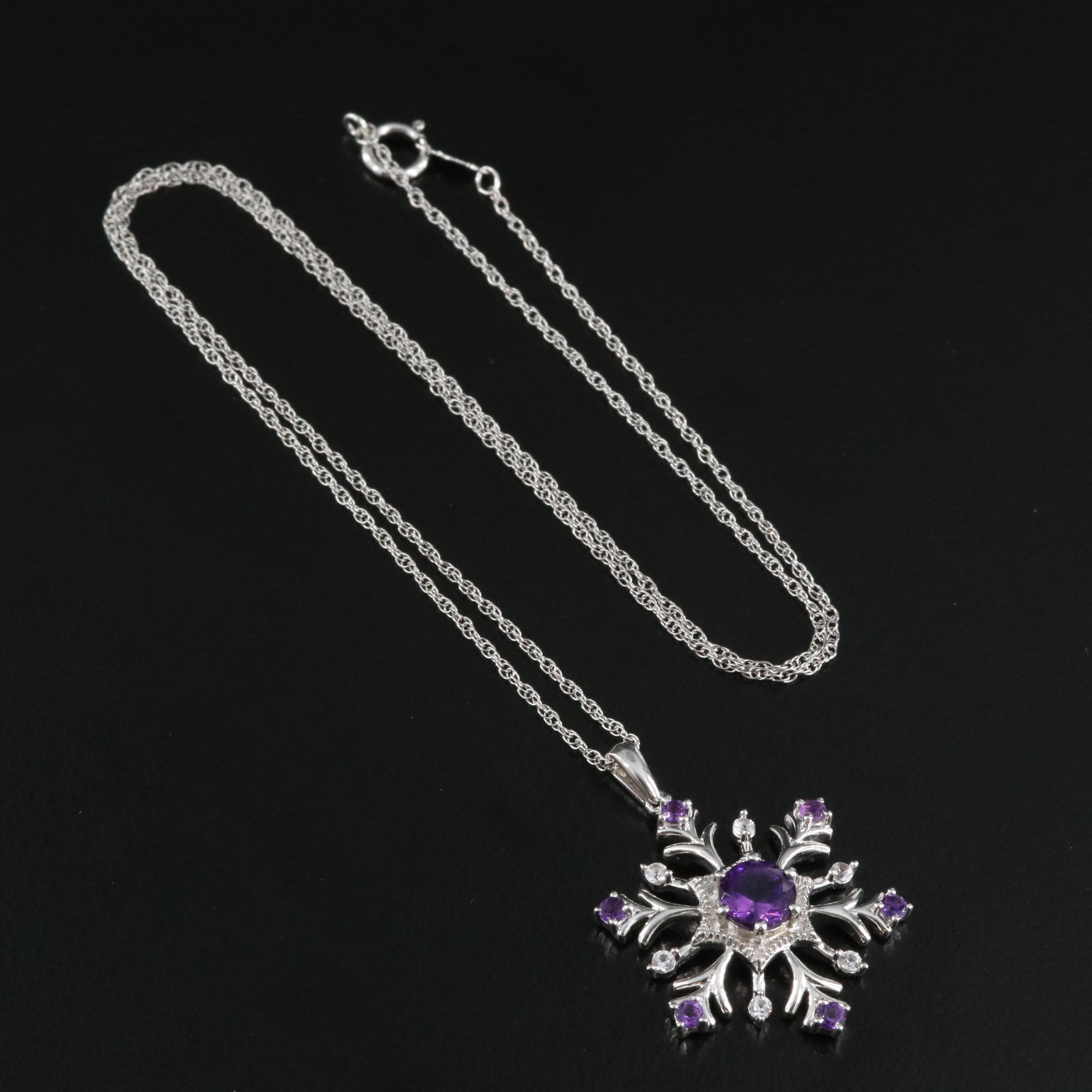 Sterling Amethyst and Sapphire Snowflake Necklace