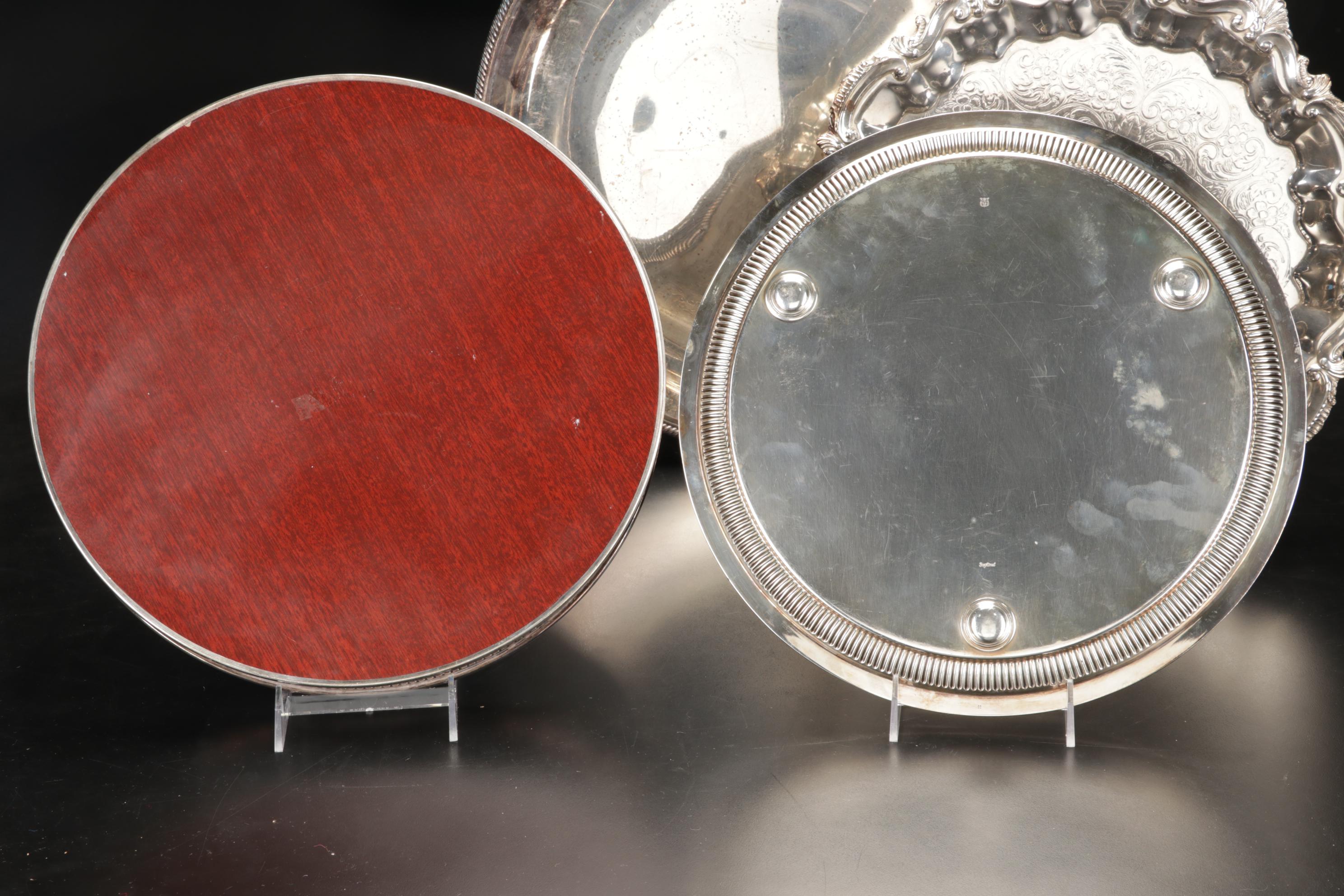 Wallace Divided Serving Platter with Other Silver Plate Trays, Mid-Late 20th C.