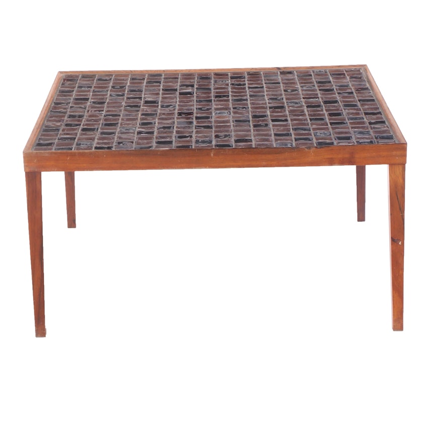Mid Century Modern Tile-Top Wooden Coffee Table
