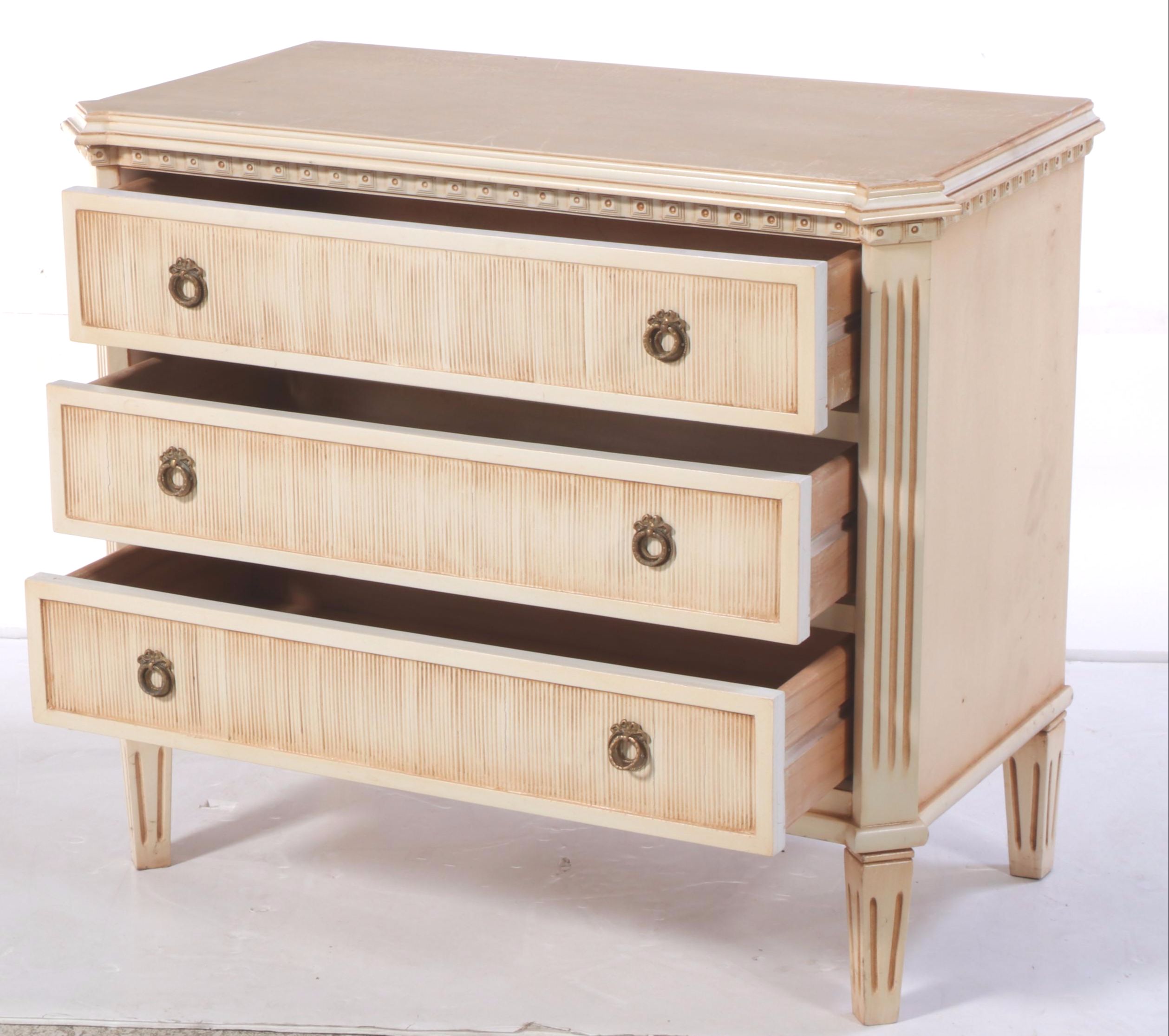 Cream-Painted Neoclassical Style Wooden Chest of Drawers
