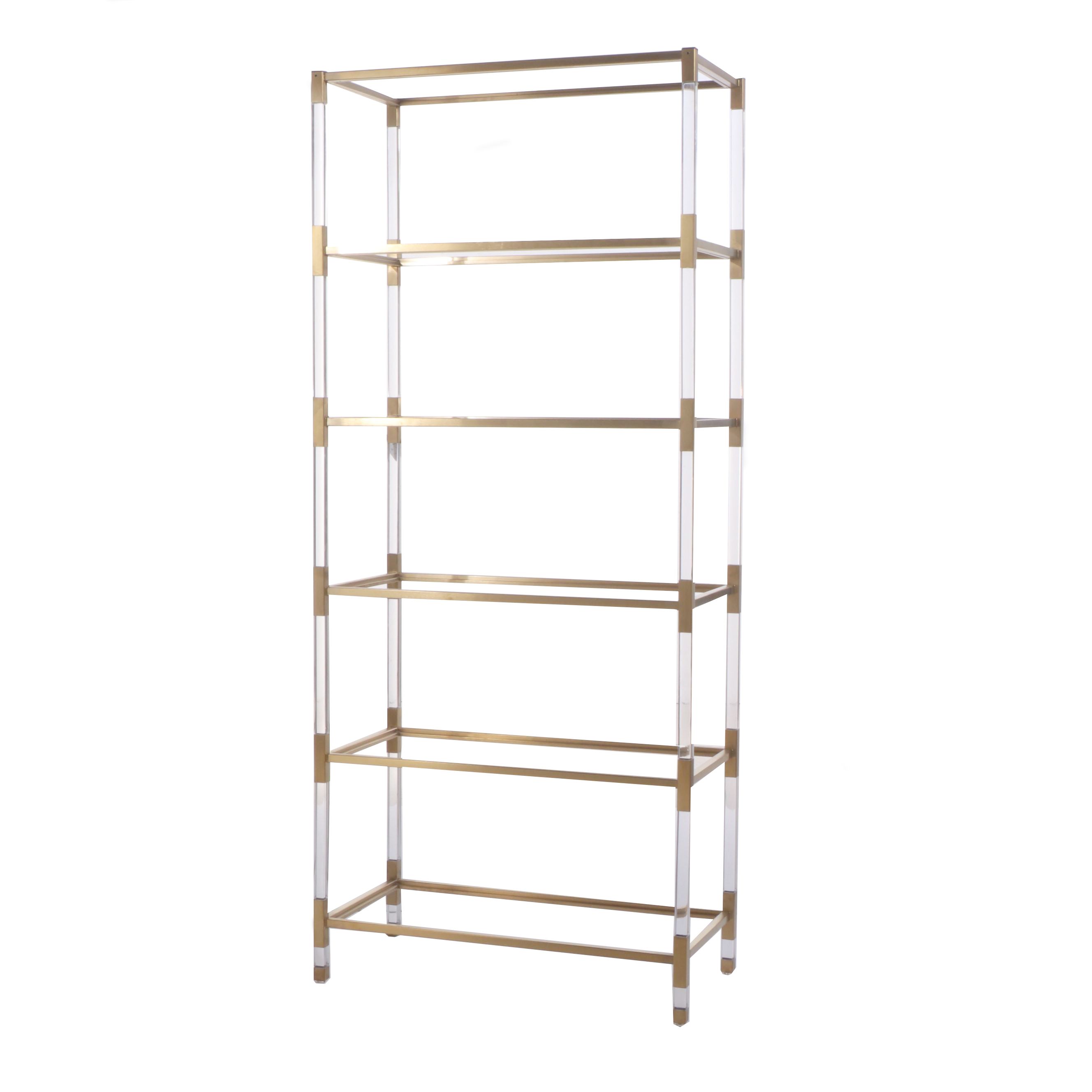 Blink Home Acrylic, Gold Tone Metal and Glass Shelf Étagère Bookcase