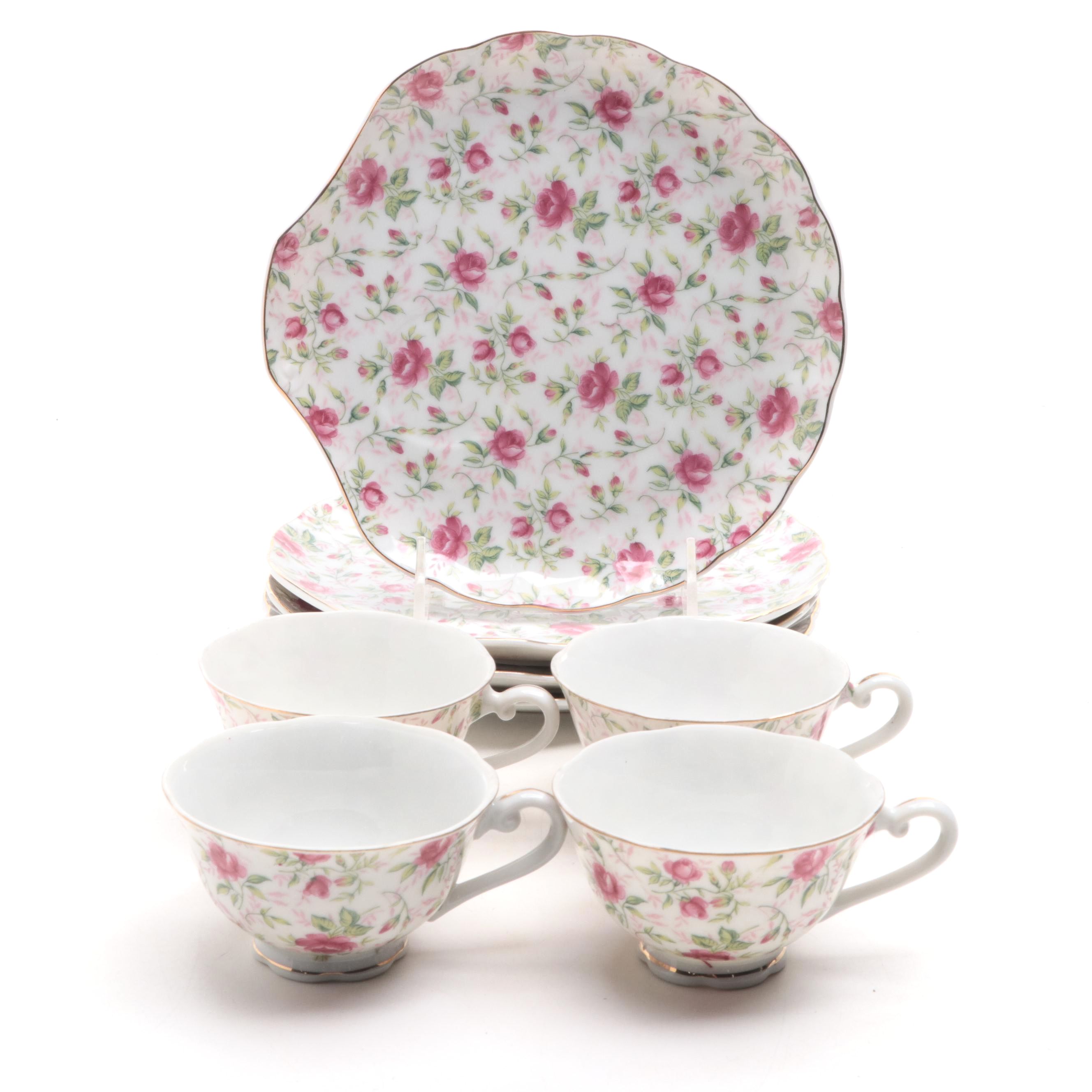 Lefton China Chintz Snack Set, Mid to Late 20th Century