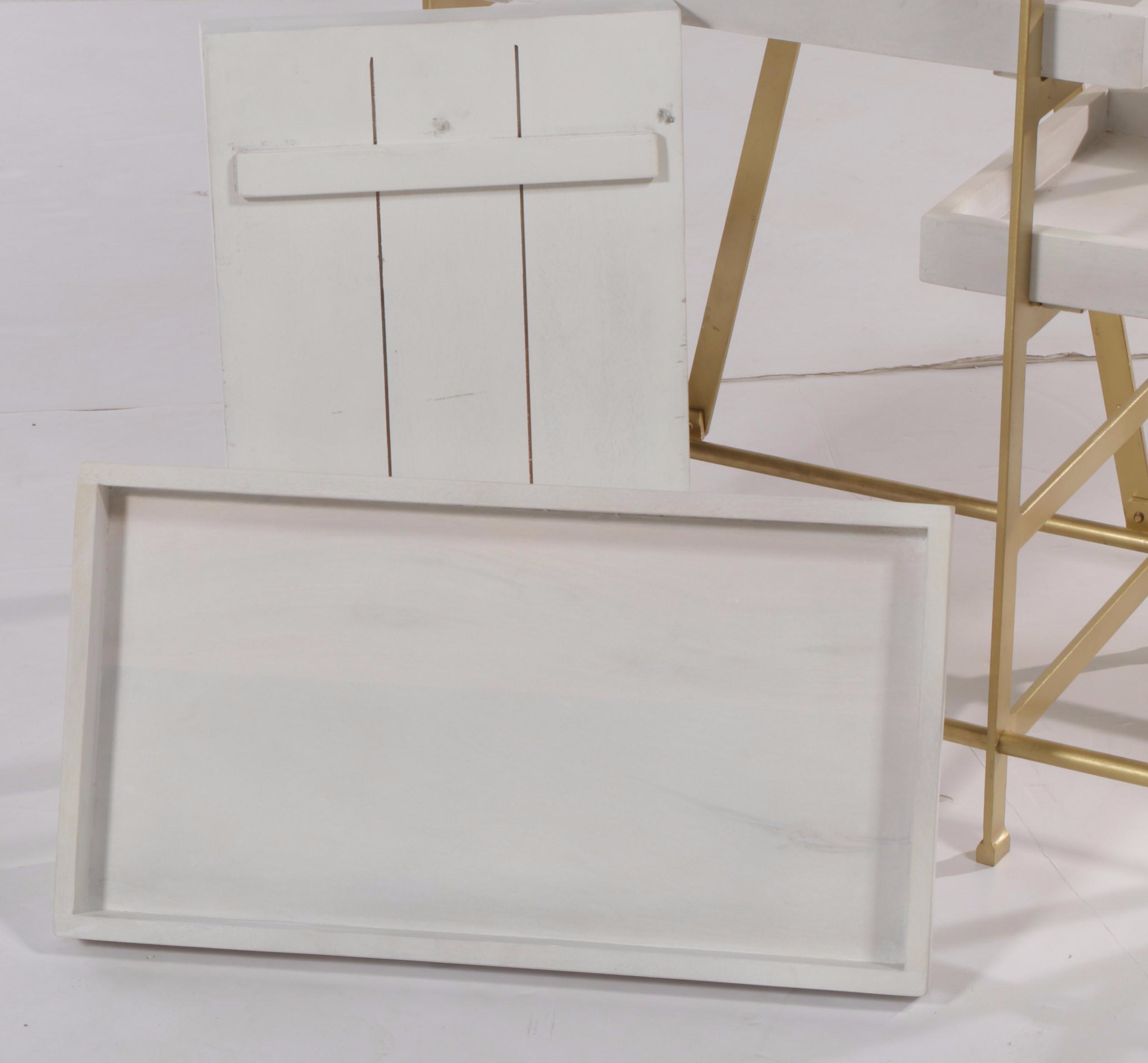 Contemporary Brassed Metal and Adjustable Wooden Tray Shelf