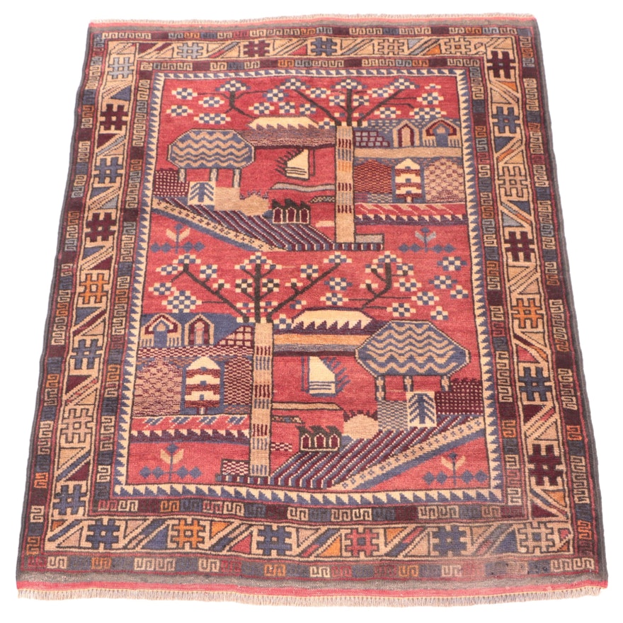 3'1 x 4'2 Hand-Knotted Afghan Pictorial Accent Rug