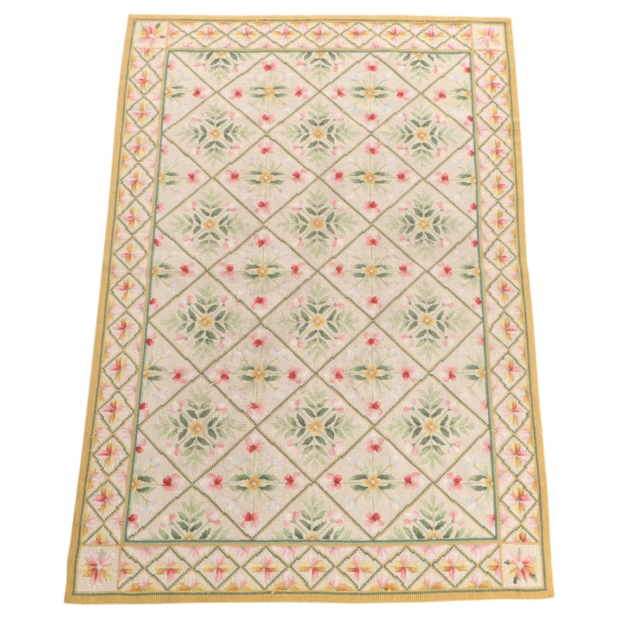 3'9 x 5'8 Portuguese Needlepoint Lattice Area Rug