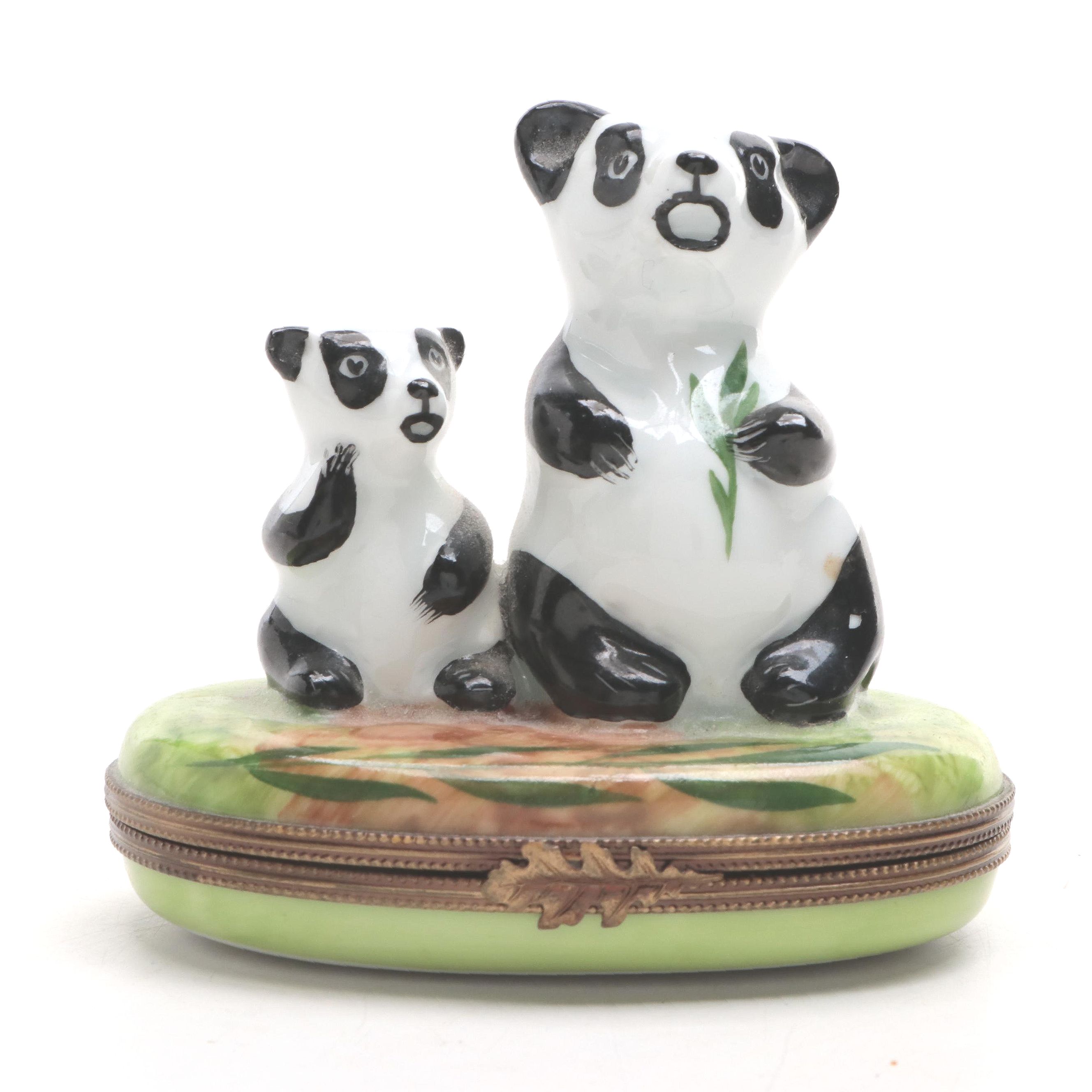 Rochard Hand-Painted Porcelain Panda Bear Limoges Box