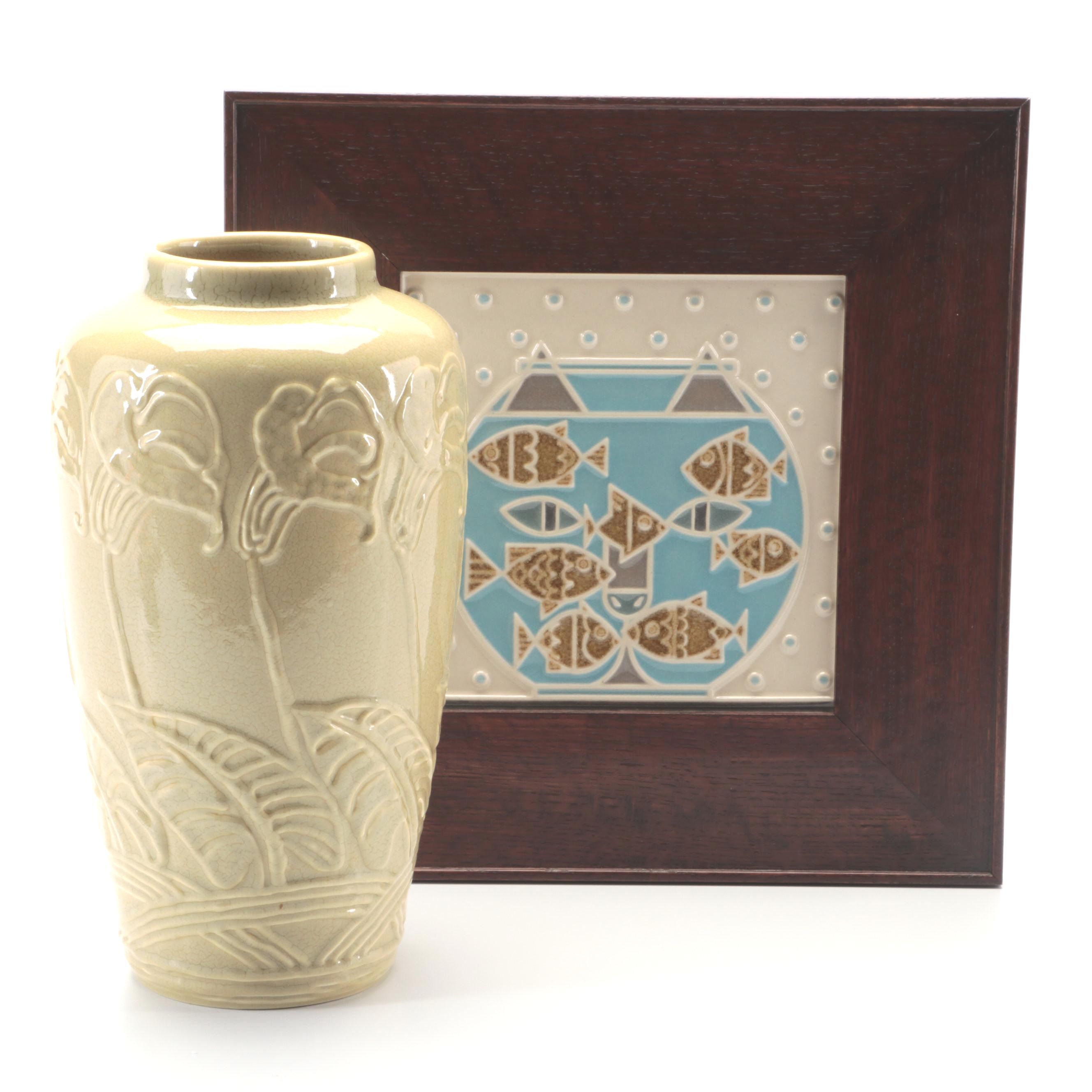 Rookwood Pottery "Fishful Thinking" Tile and Ceramic Vase