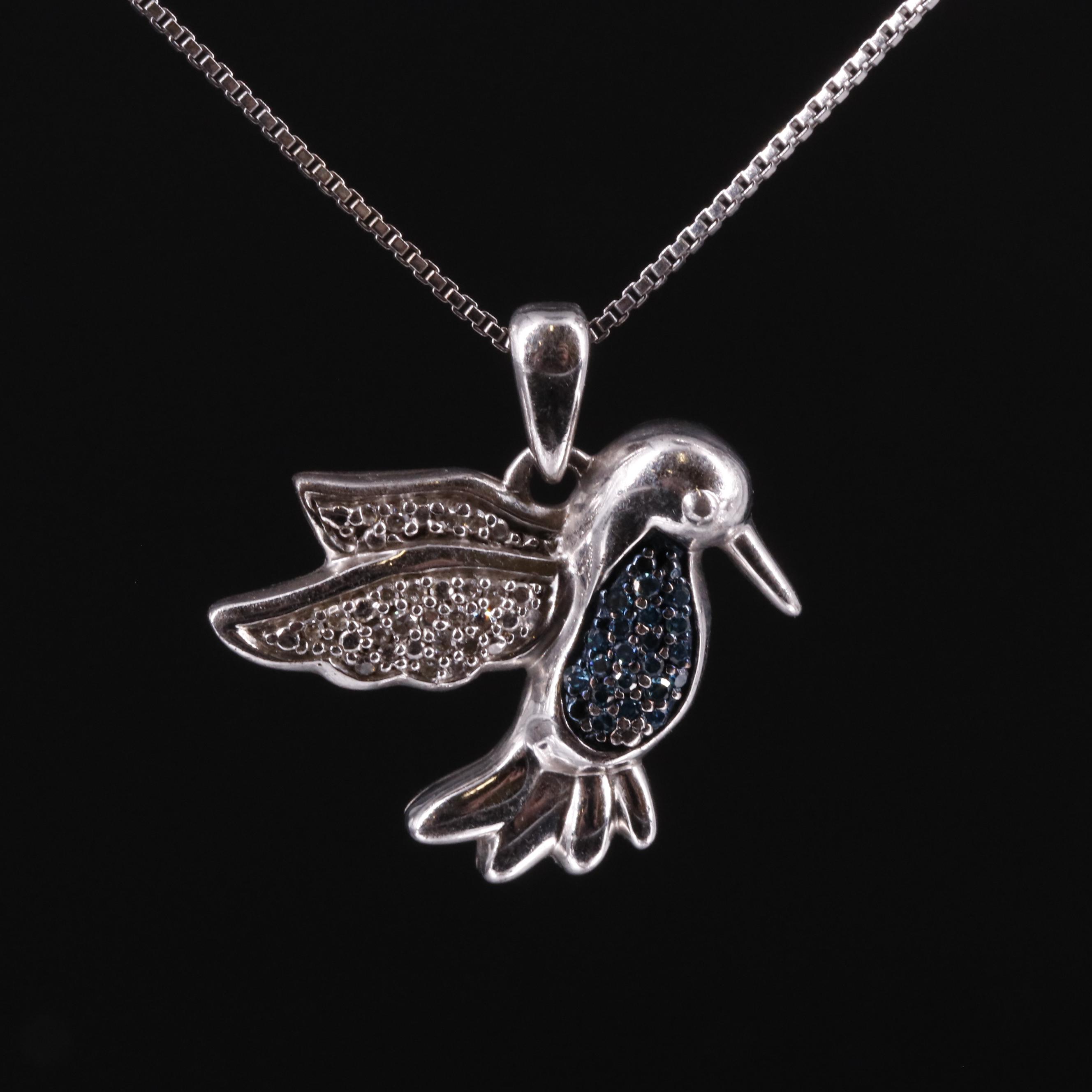 Sterling Diamond Hummingbird Pendant Necklace