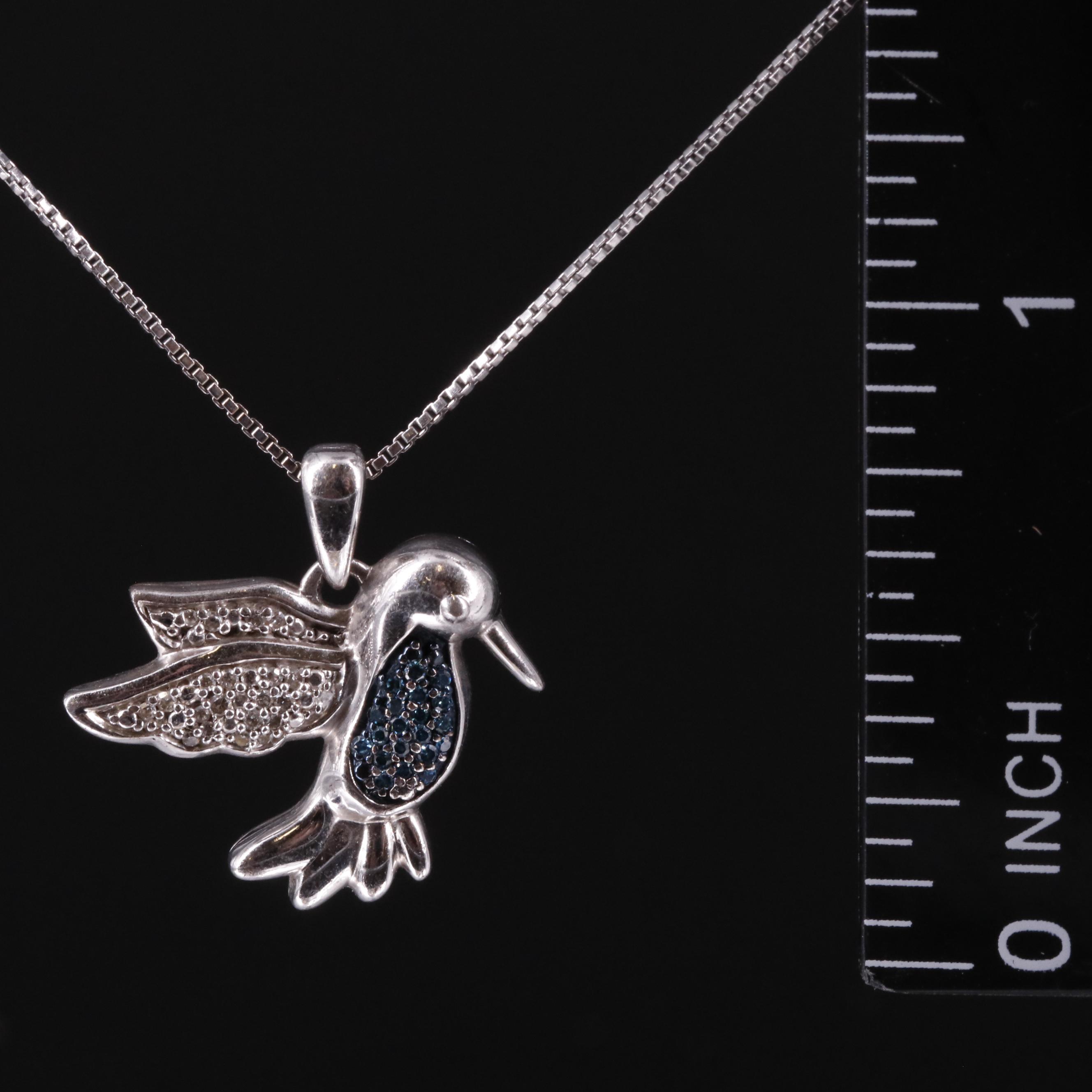 Sterling Diamond Hummingbird Pendant Necklace