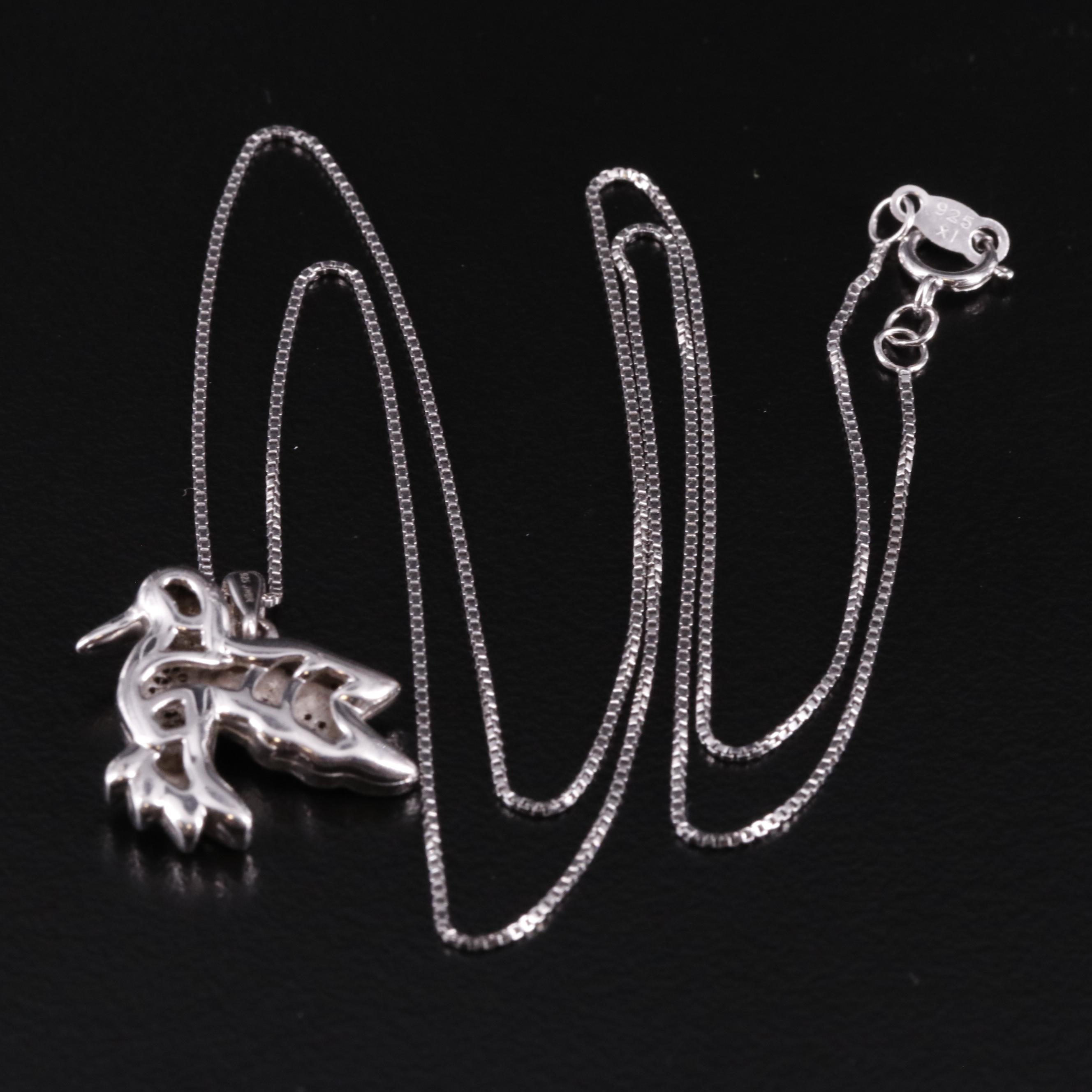 Sterling Diamond Hummingbird Pendant Necklace