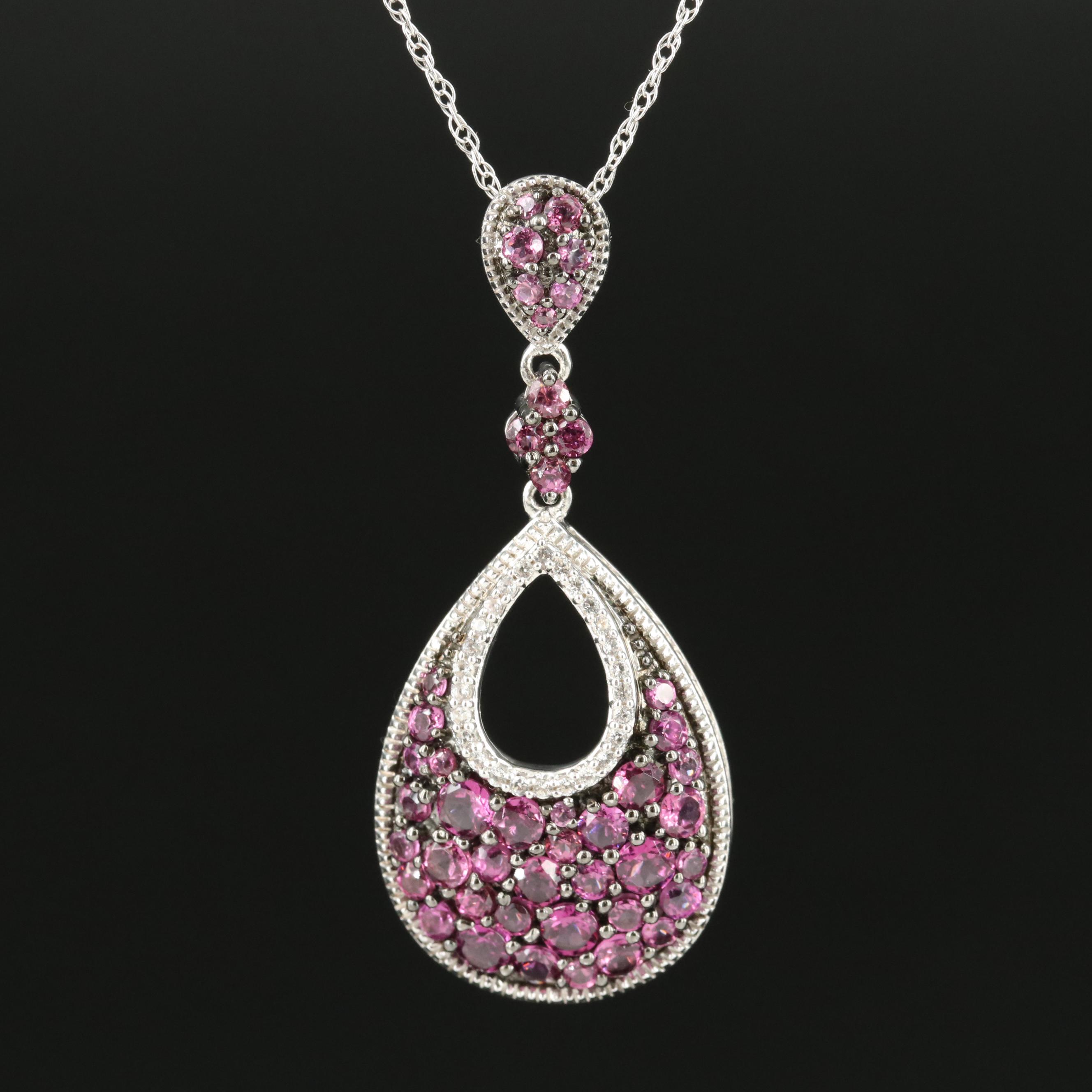 Sterling Garnet and White Sapphire Teardrop Pendant Necklace