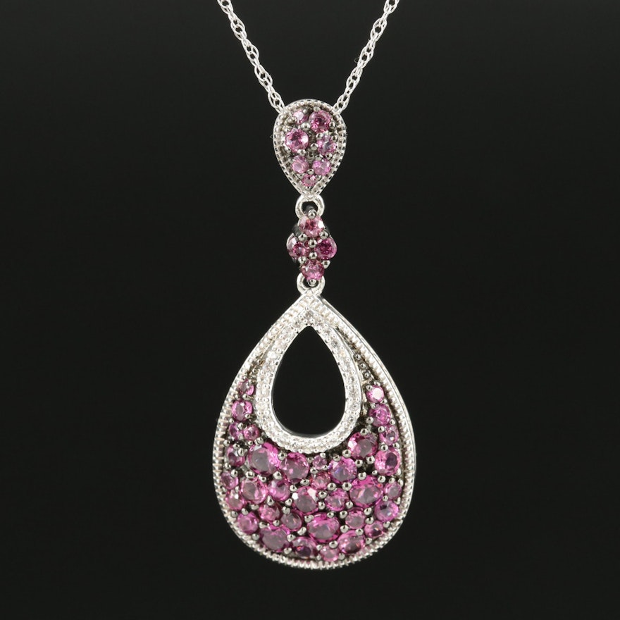 Sterling Garnet and White Sapphire Teardrop Pendant Necklace