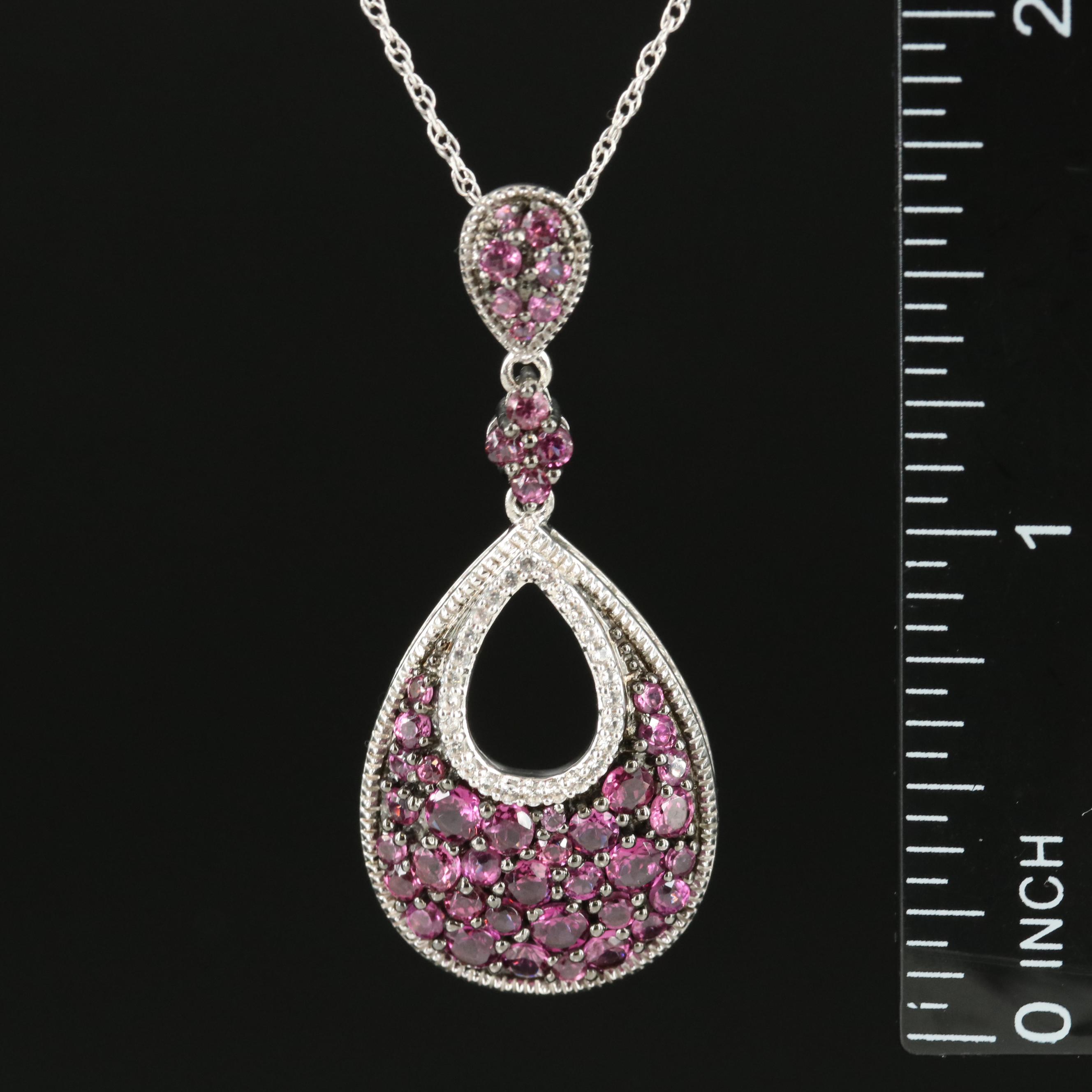 Sterling Garnet and White Sapphire Teardrop Pendant Necklace