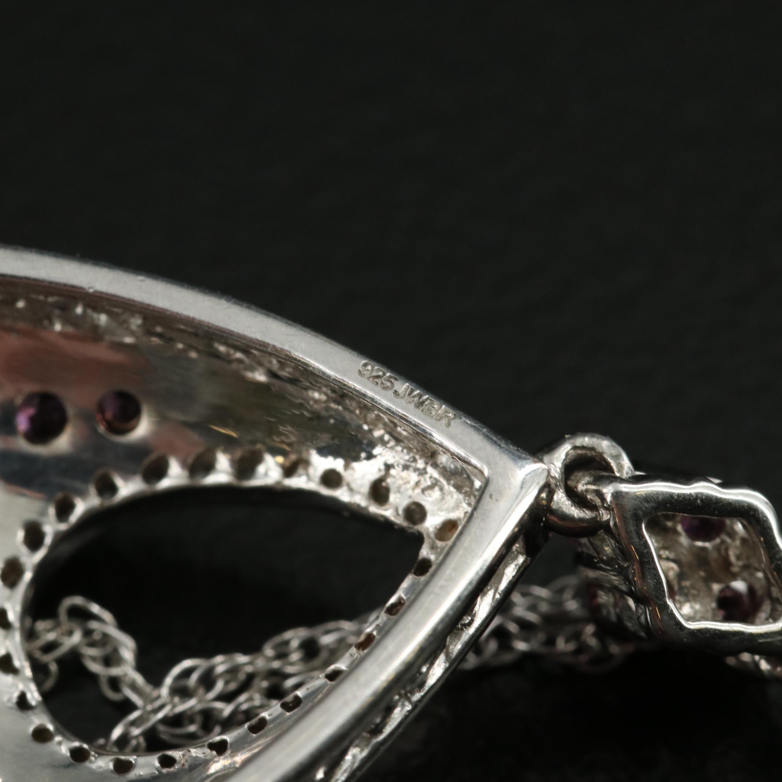 Sterling Garnet and White Sapphire Teardrop Pendant Necklace