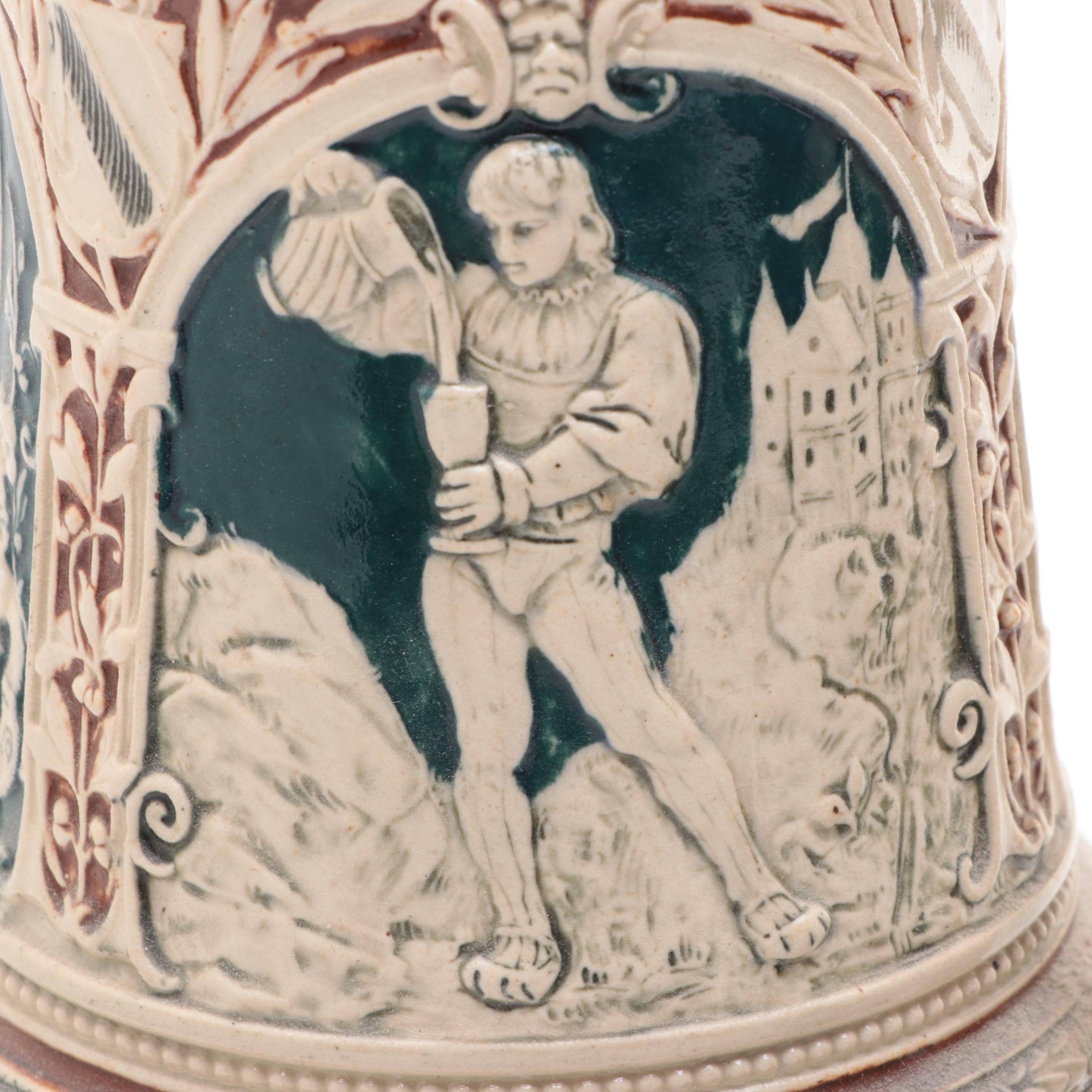 German Stoneware Pitcher and Stein