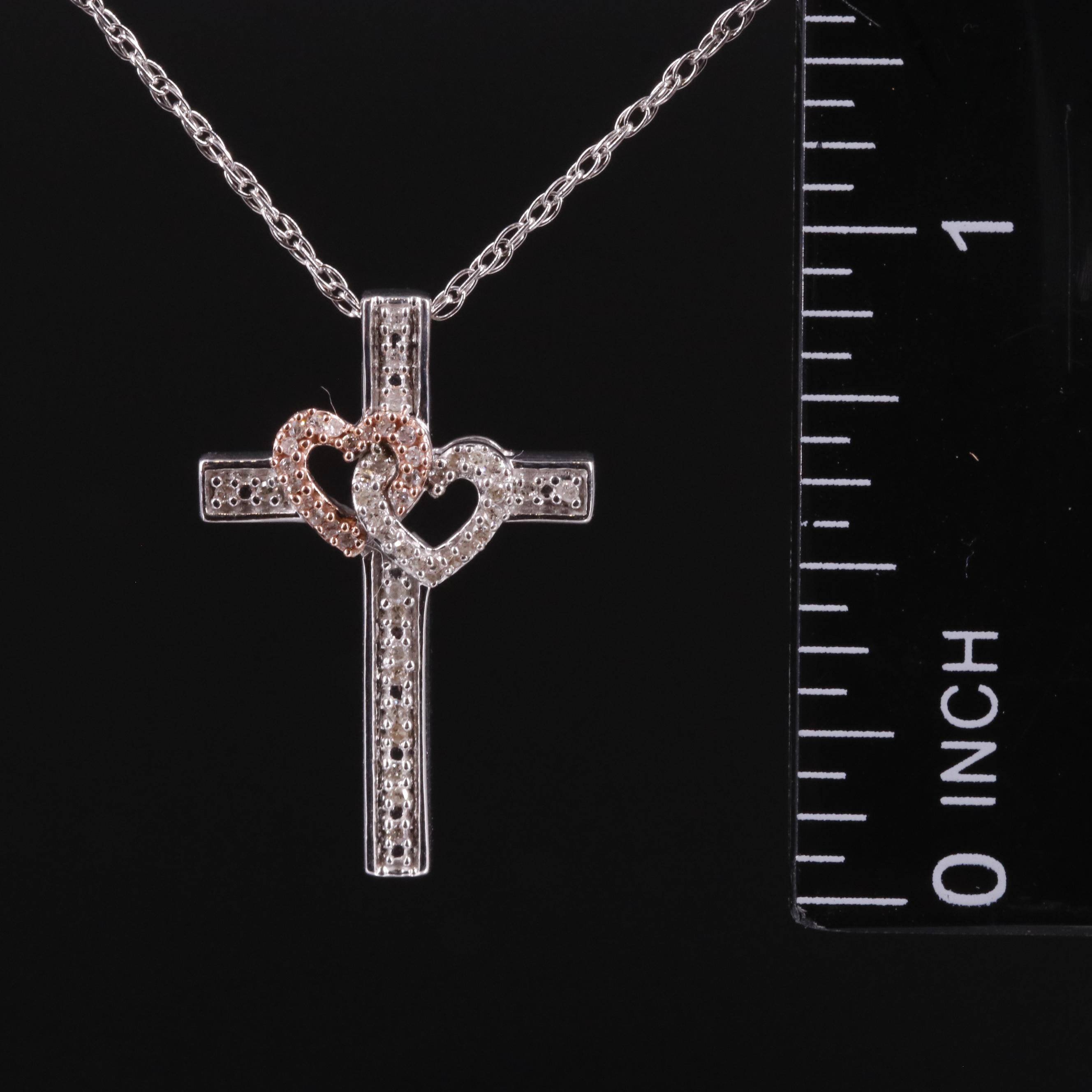 Sterling Diamond Cross Pendant Necklace with 10K Accent