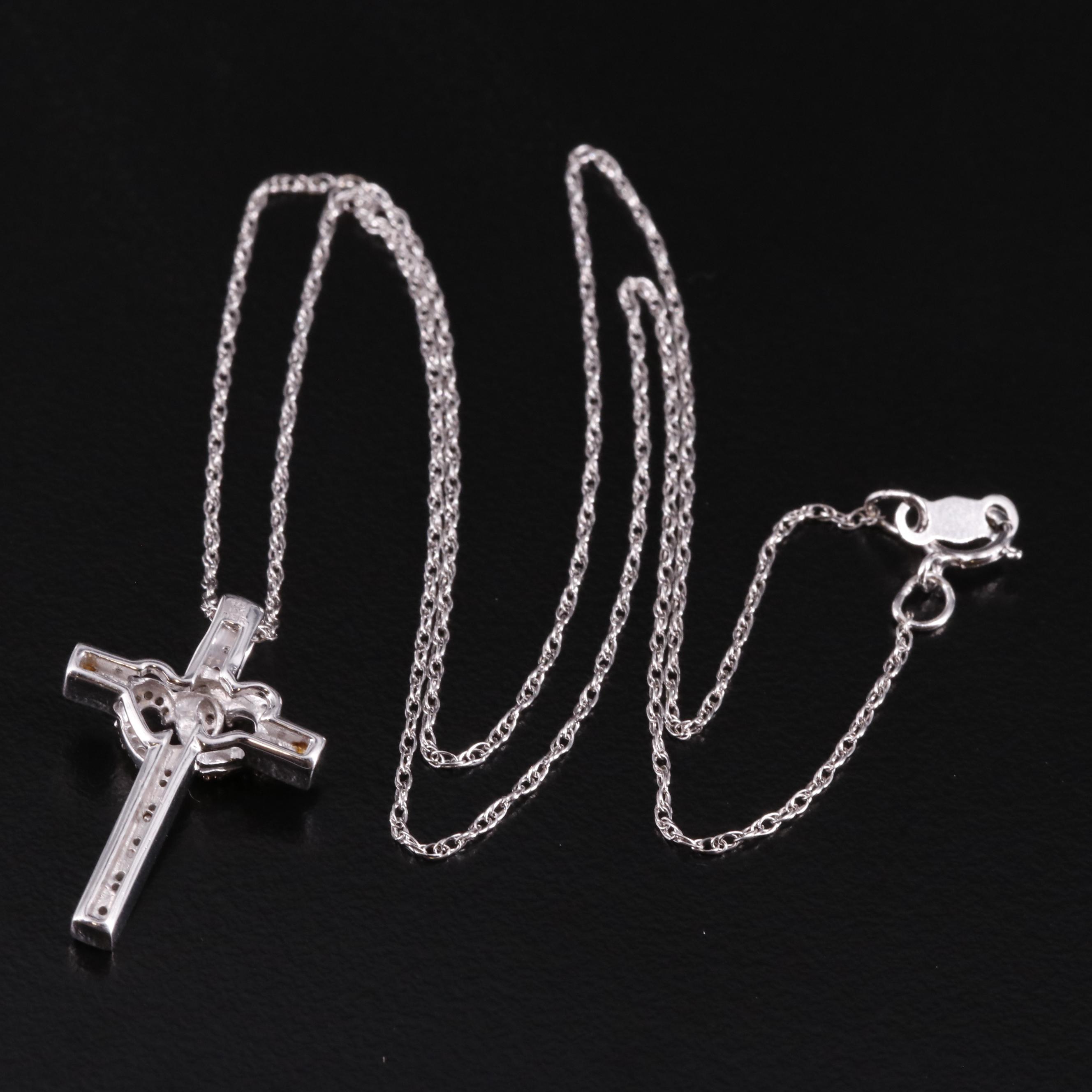 Sterling Diamond Cross Pendant Necklace with 10K Accent