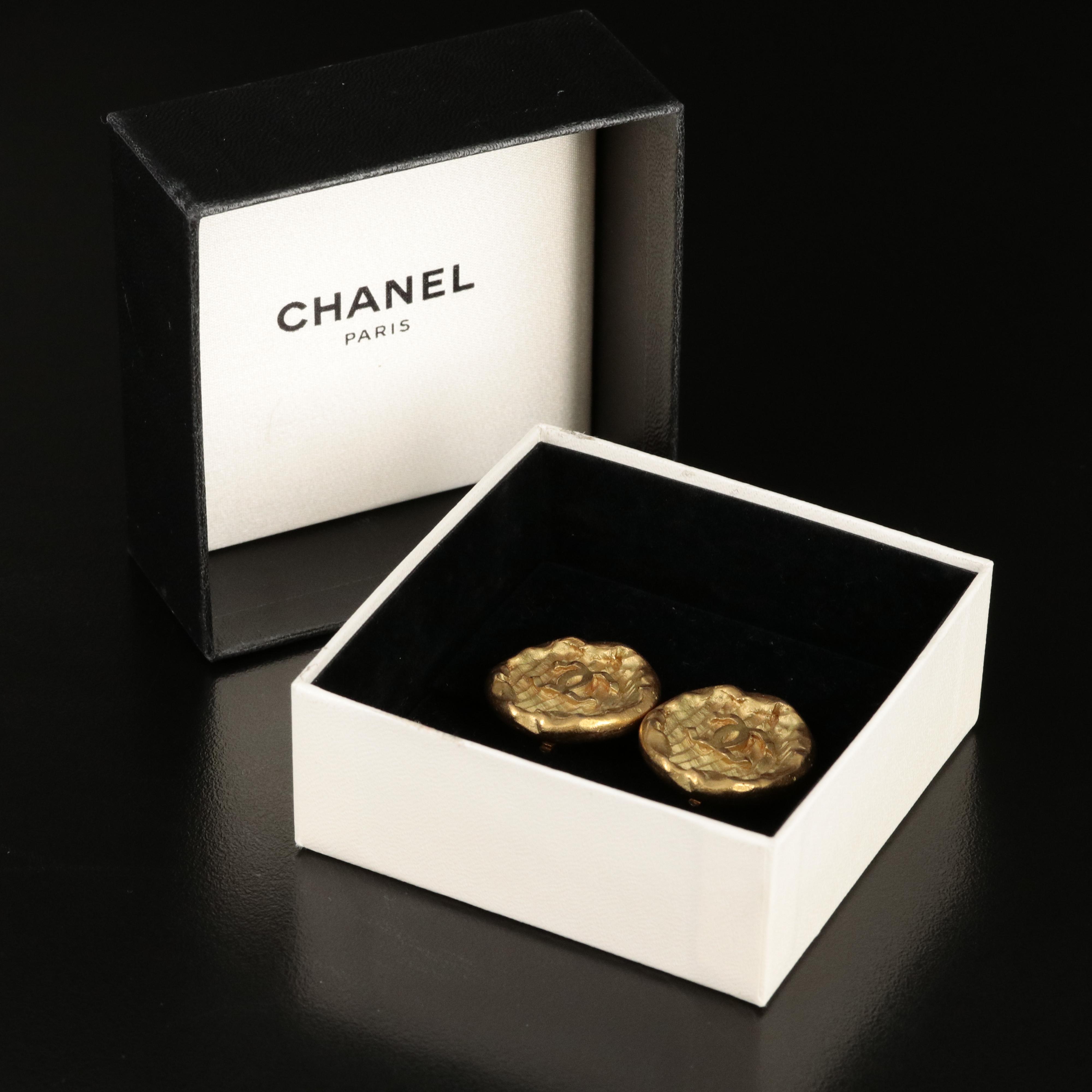 Chanel CC Logo Button Earrings