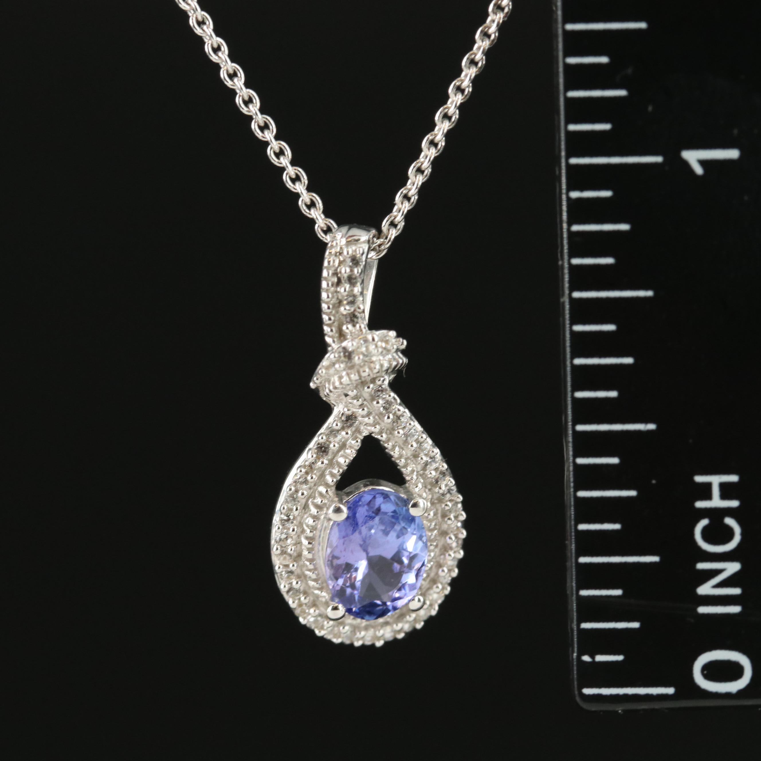 Sterling Tanzanite and Topaz Teardrop Pendant Necklace