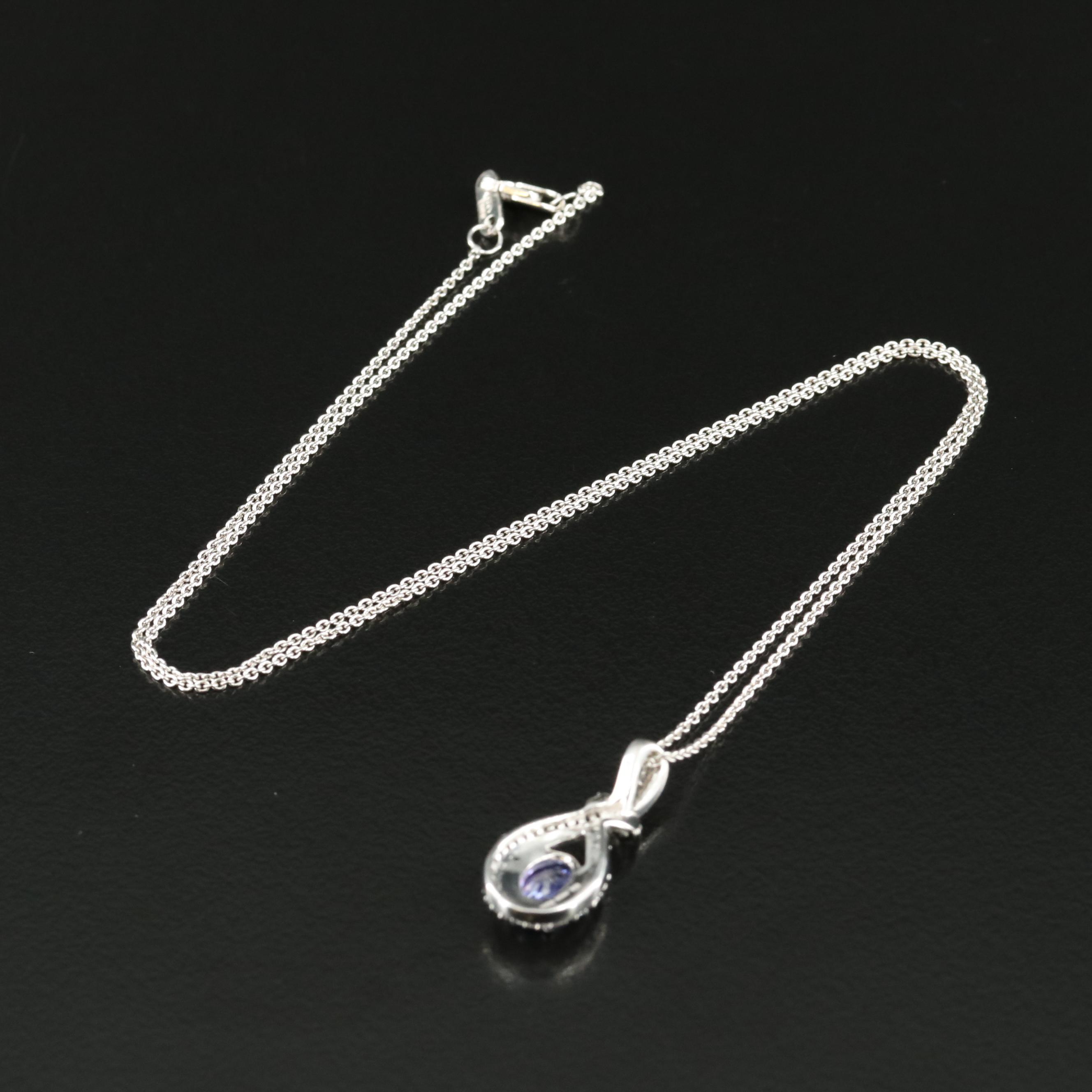 Sterling Tanzanite and Topaz Teardrop Pendant Necklace