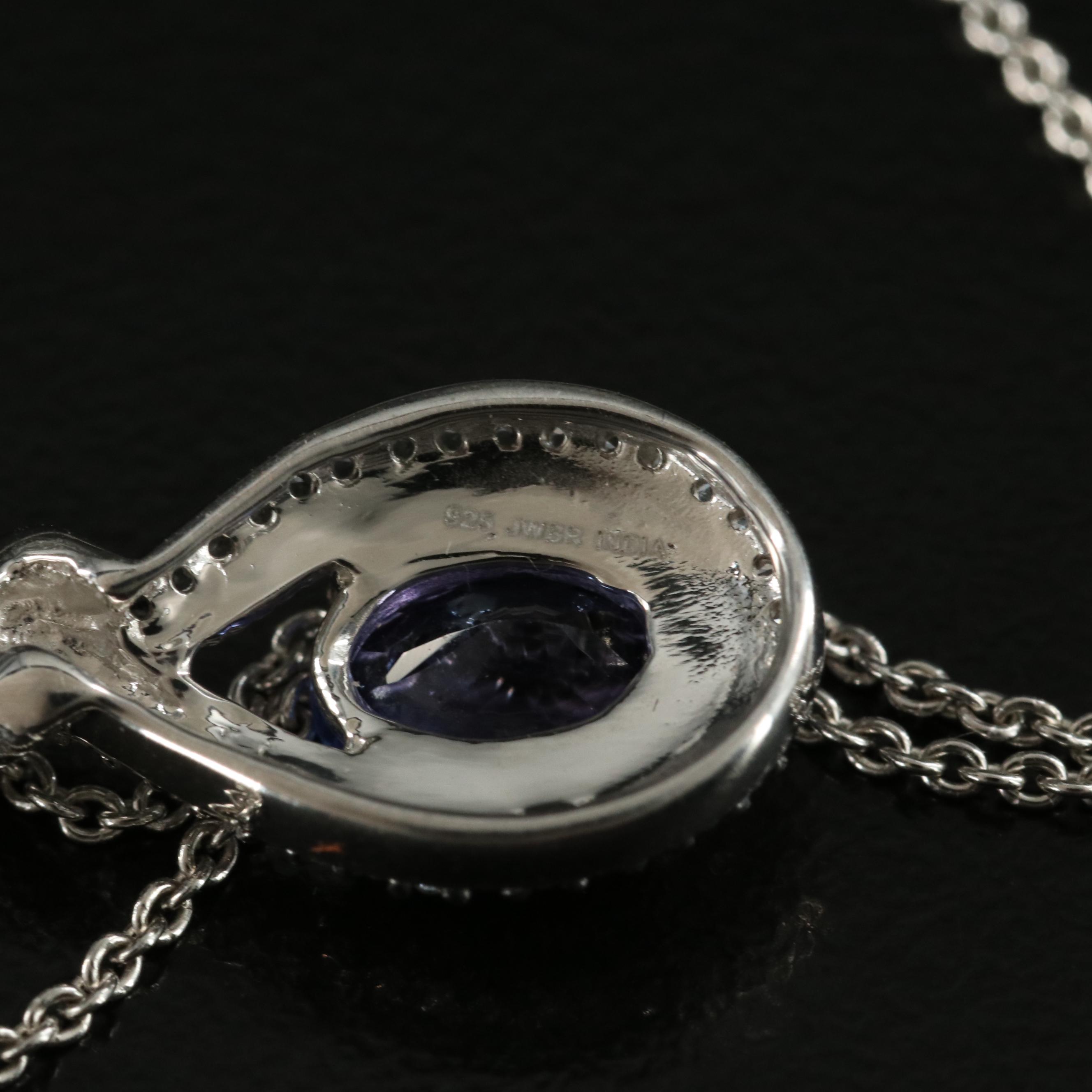 Sterling Tanzanite and Topaz Teardrop Pendant Necklace