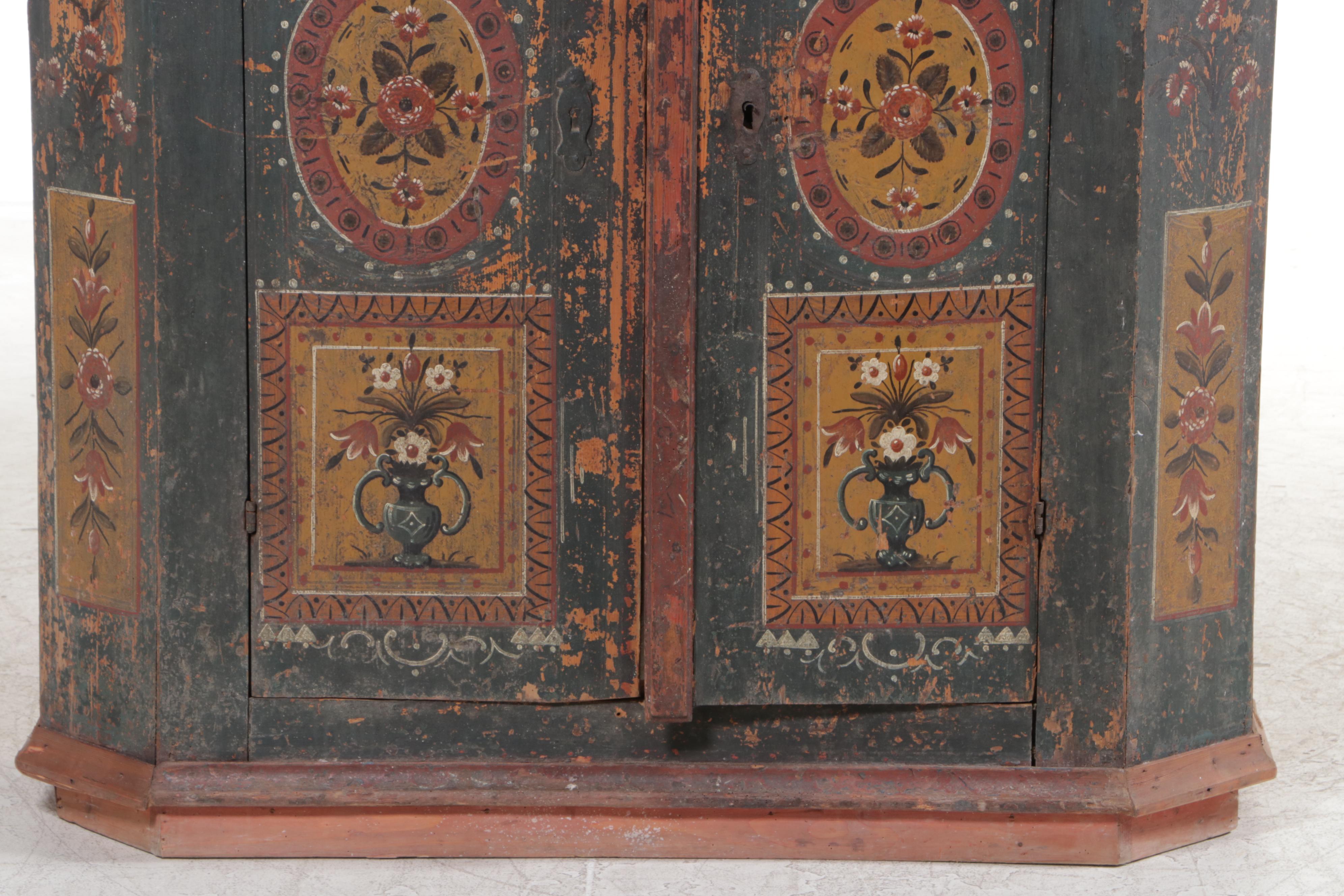 Northern European Paint-Decorated Pine Wardrobe, Dated 1844