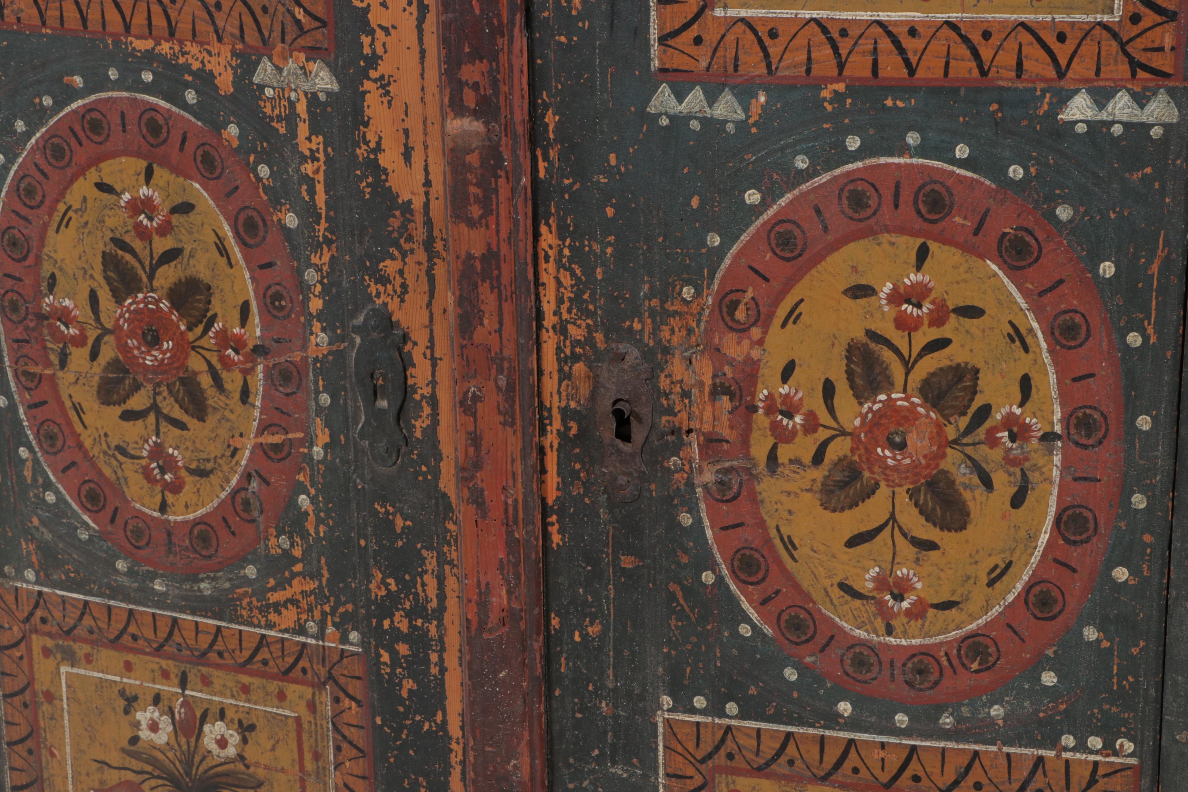 Northern European Paint-Decorated Pine Wardrobe, Dated 1844