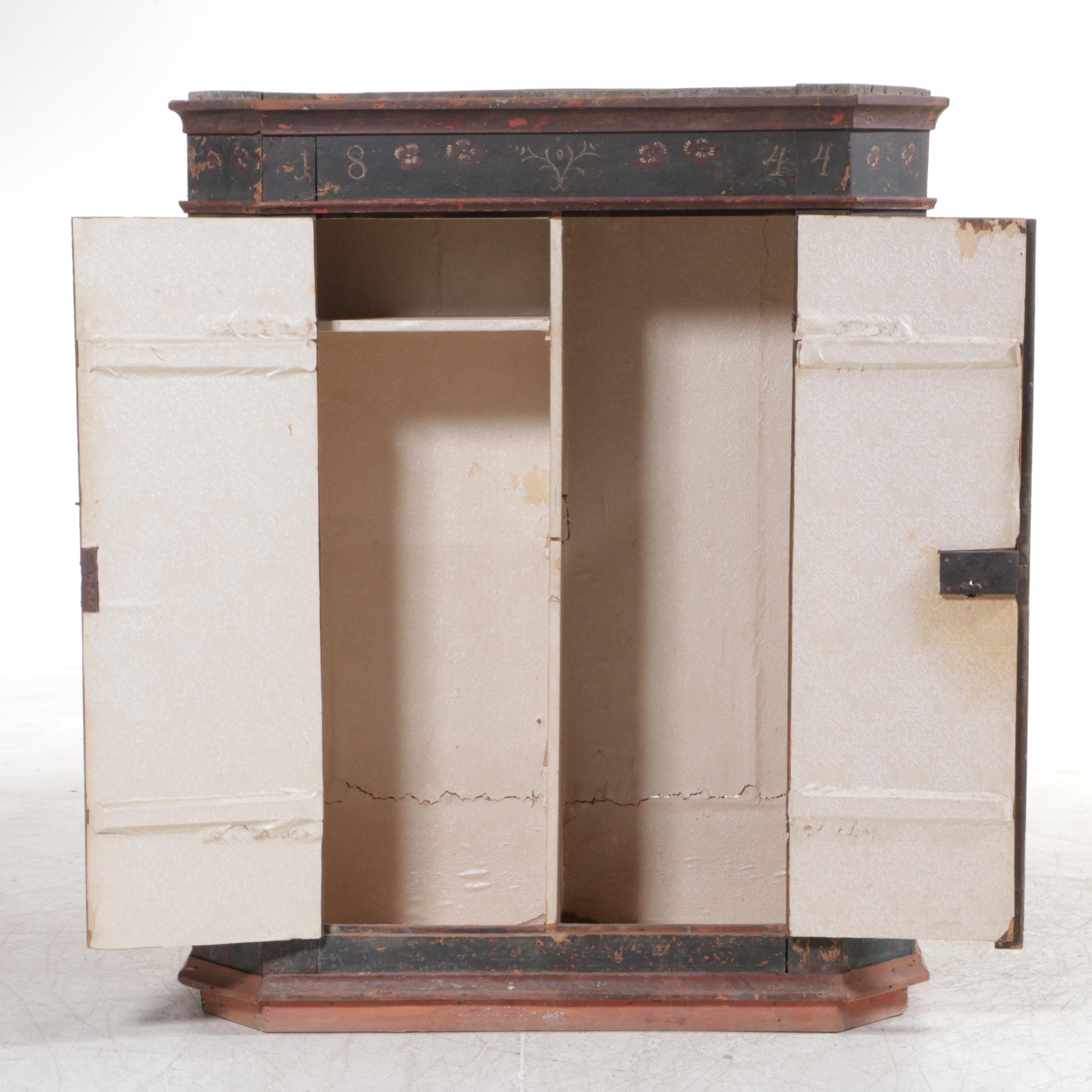 Northern European Paint-Decorated Pine Wardrobe, Dated 1844