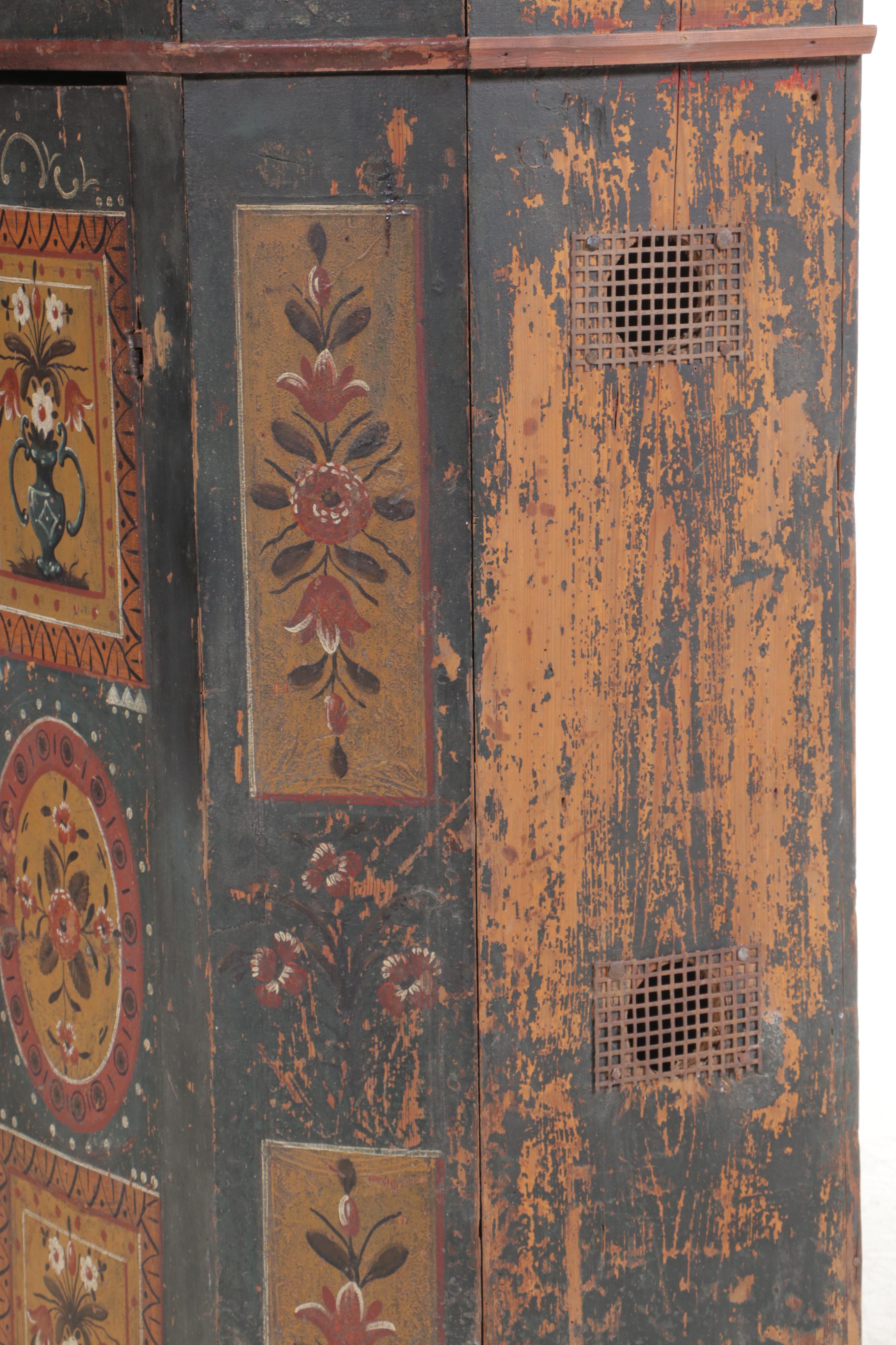 Northern European Paint-Decorated Pine Wardrobe, Dated 1844