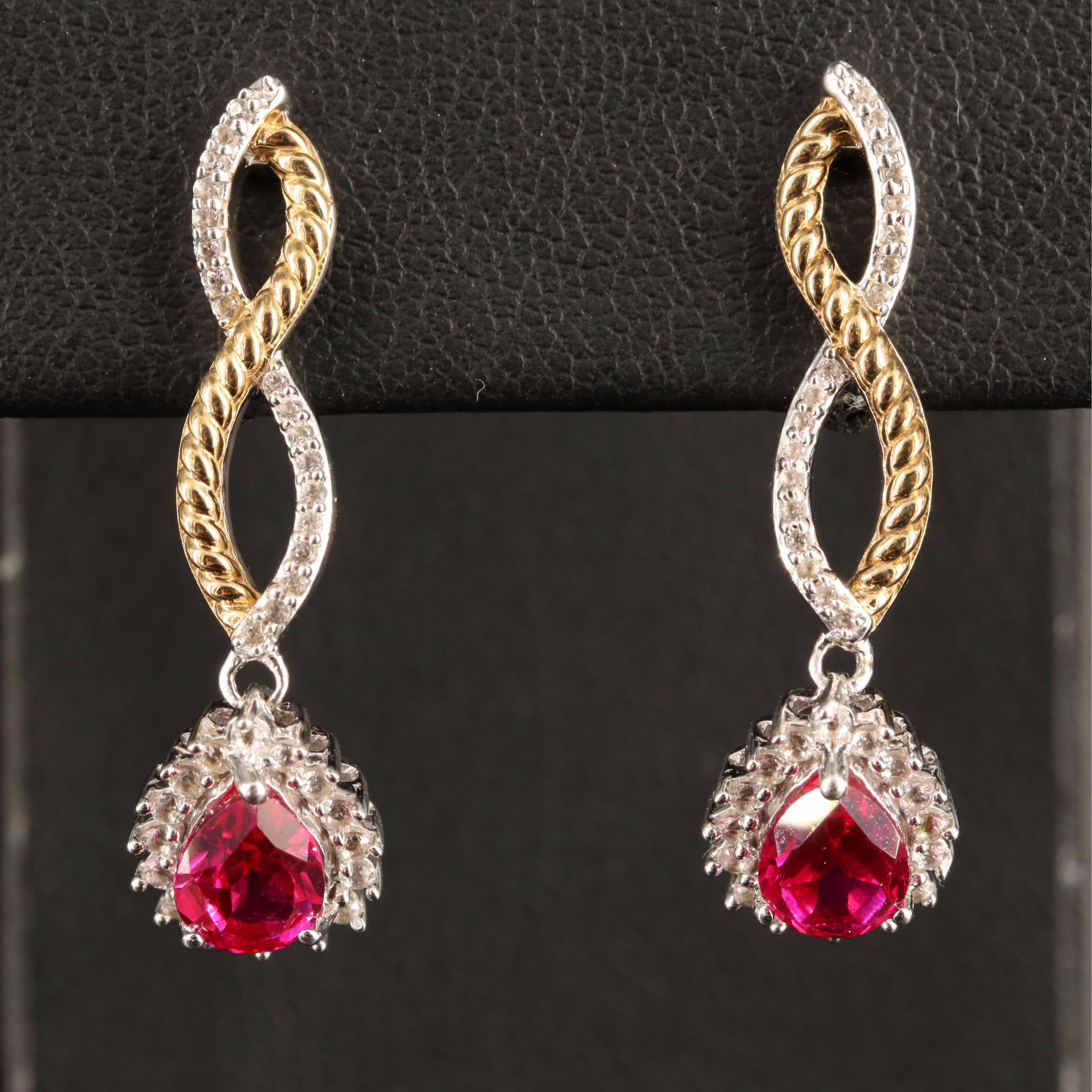 Sterling Ruby and Sapphire Teardrop Earrings