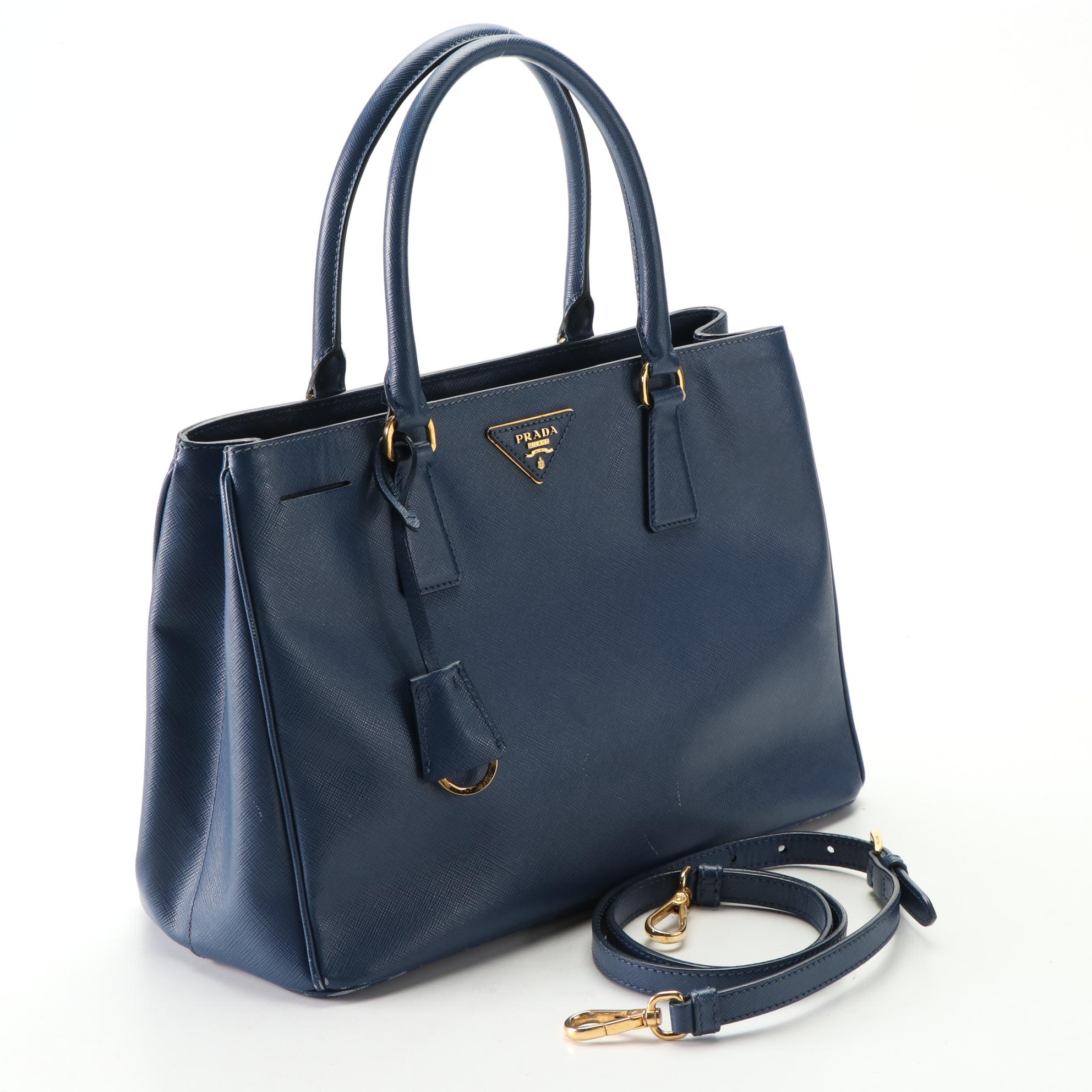 Prada Two-Way Tote in Blue Saffiano Leather