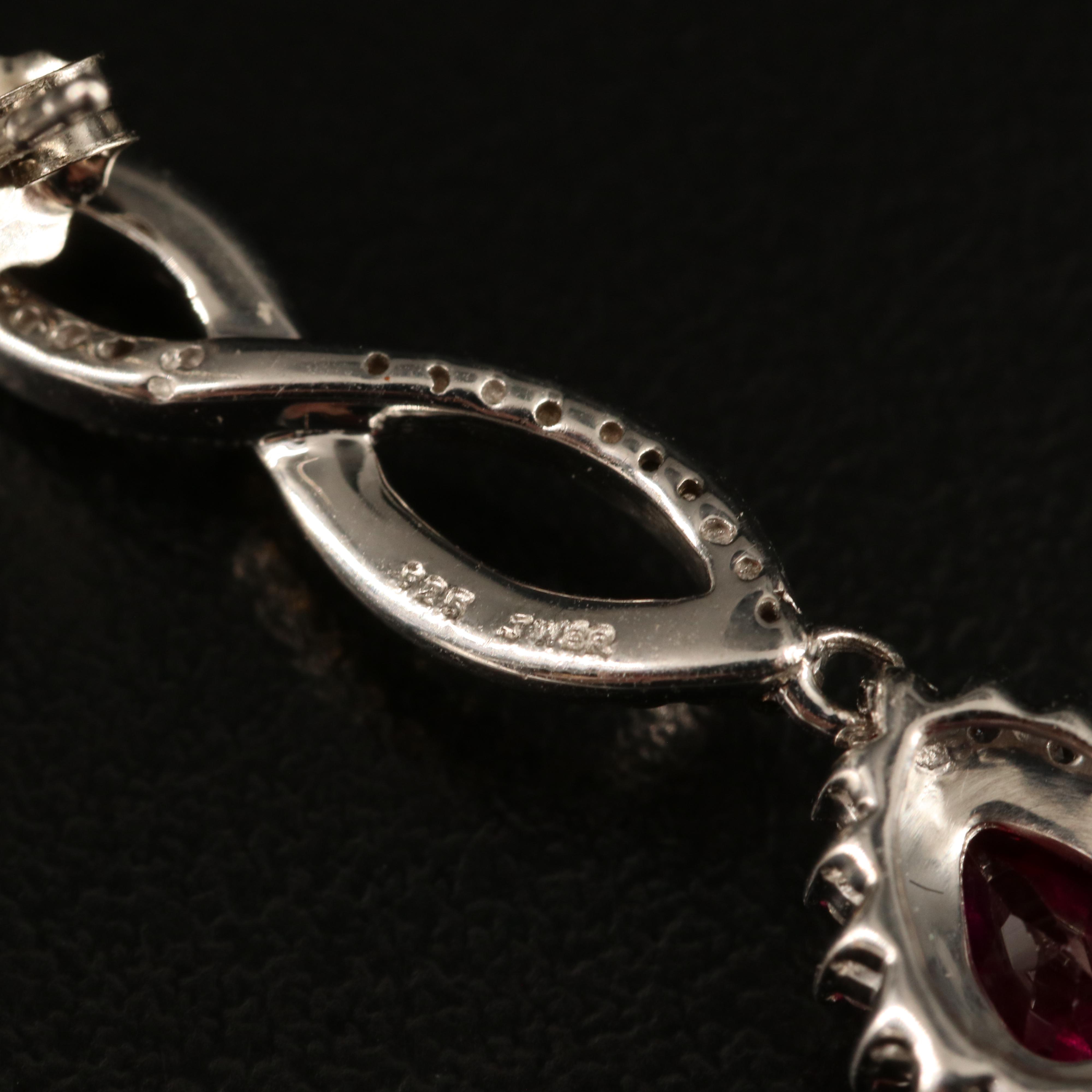 Sterling Ruby and Sapphire Teardrop Earrings