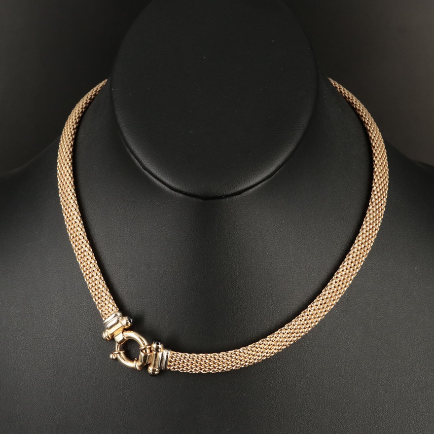 Italian 14K Flat Popcorn Chain Necklace with Sapphire Accents