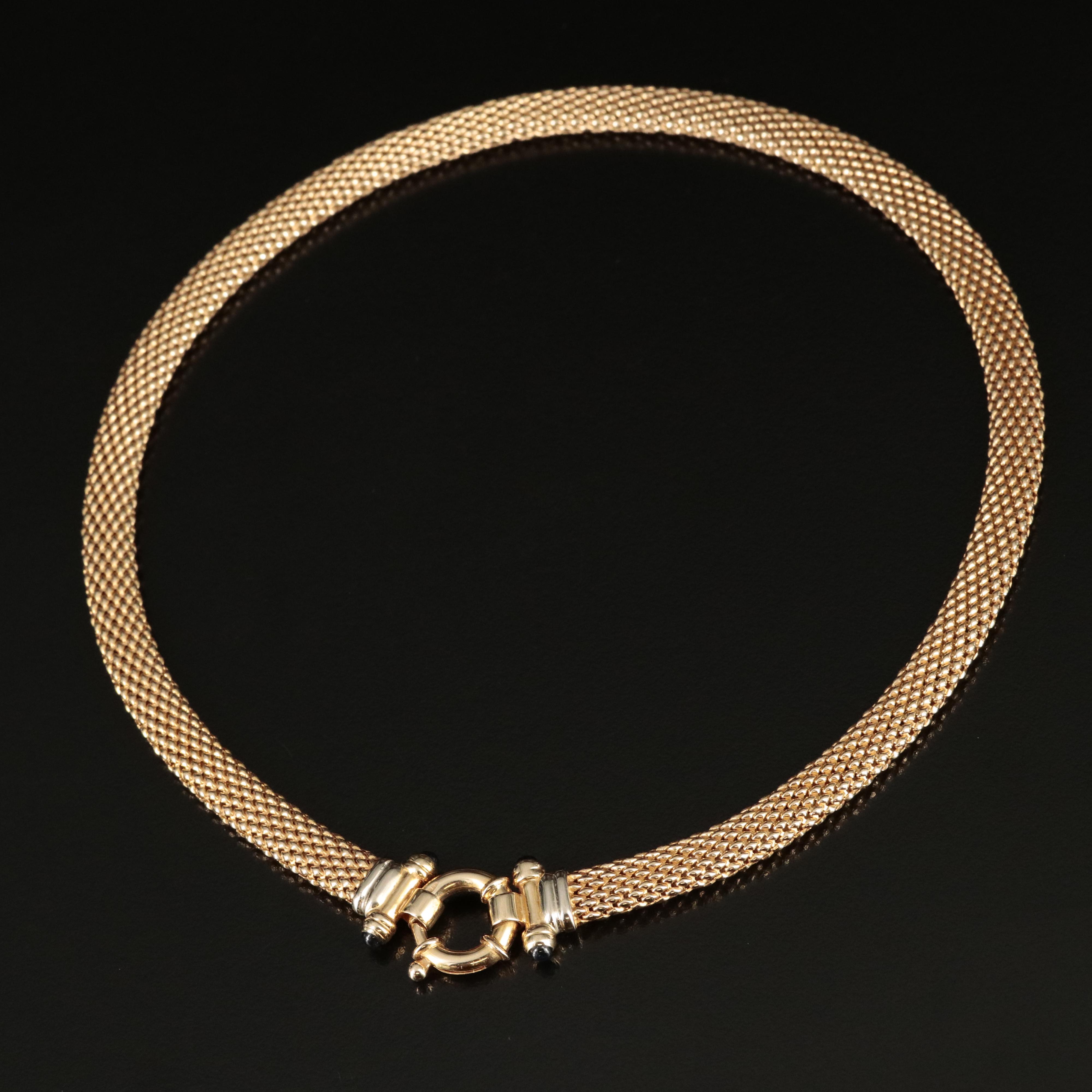 Italian 14K Flat Popcorn Chain Necklace with Sapphire Accents