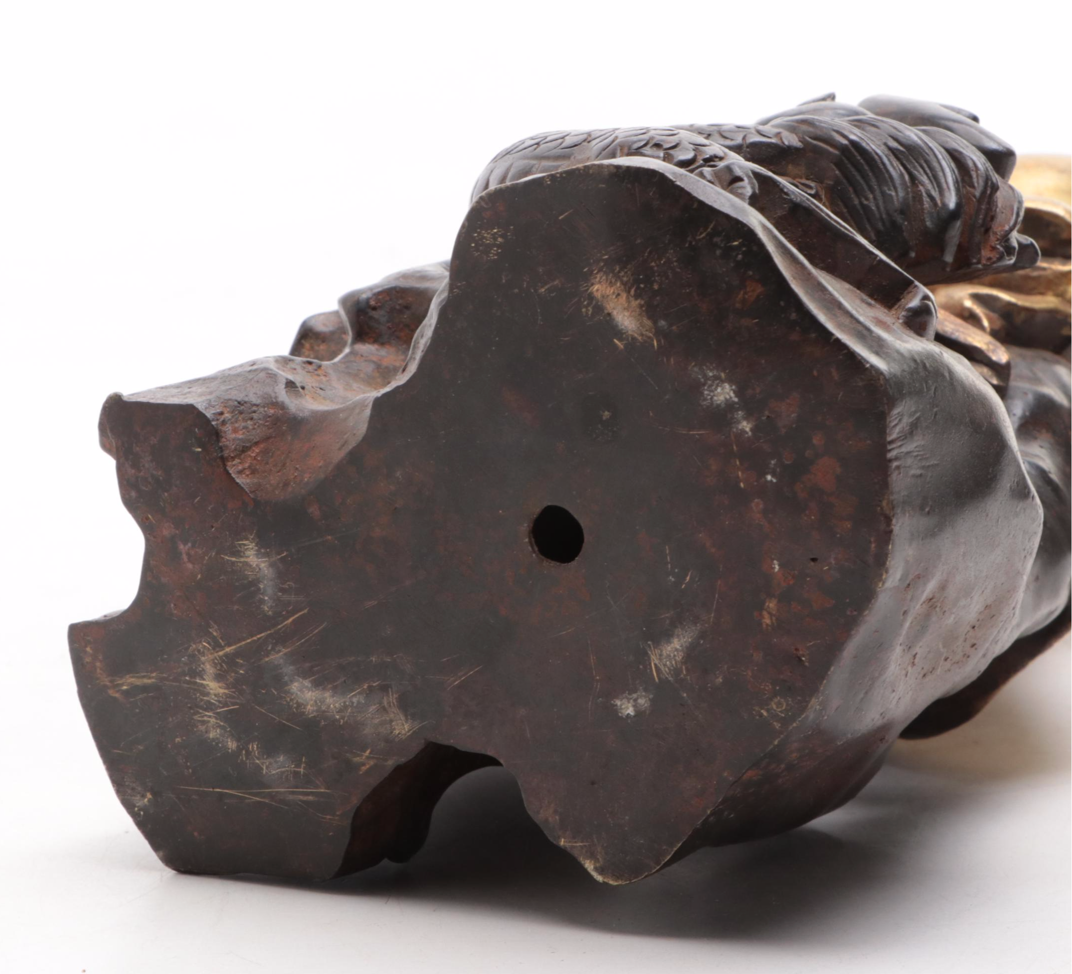 Japanese Gilt Bronze Sculpture of Buddhist Monk with a Dragon