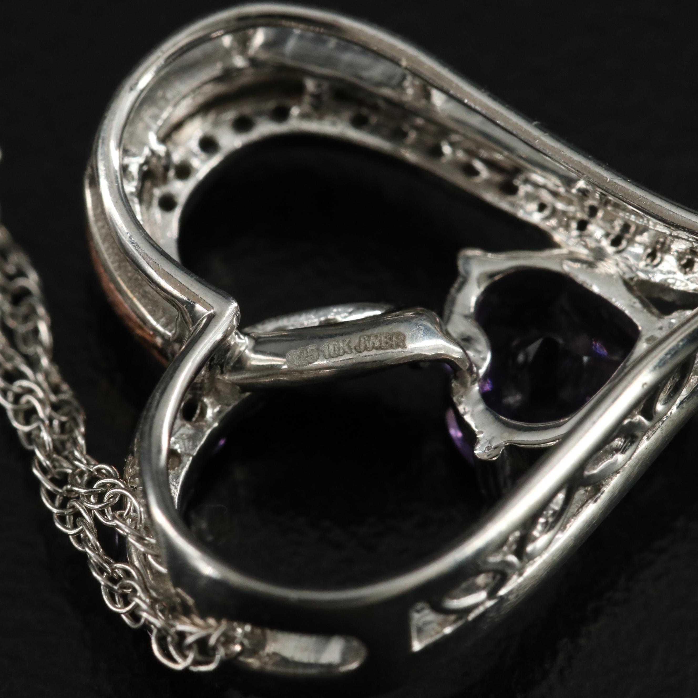 Sterling Amethyst and Topaz Heart Pendant Necklace with 10K Rose Gold Accent