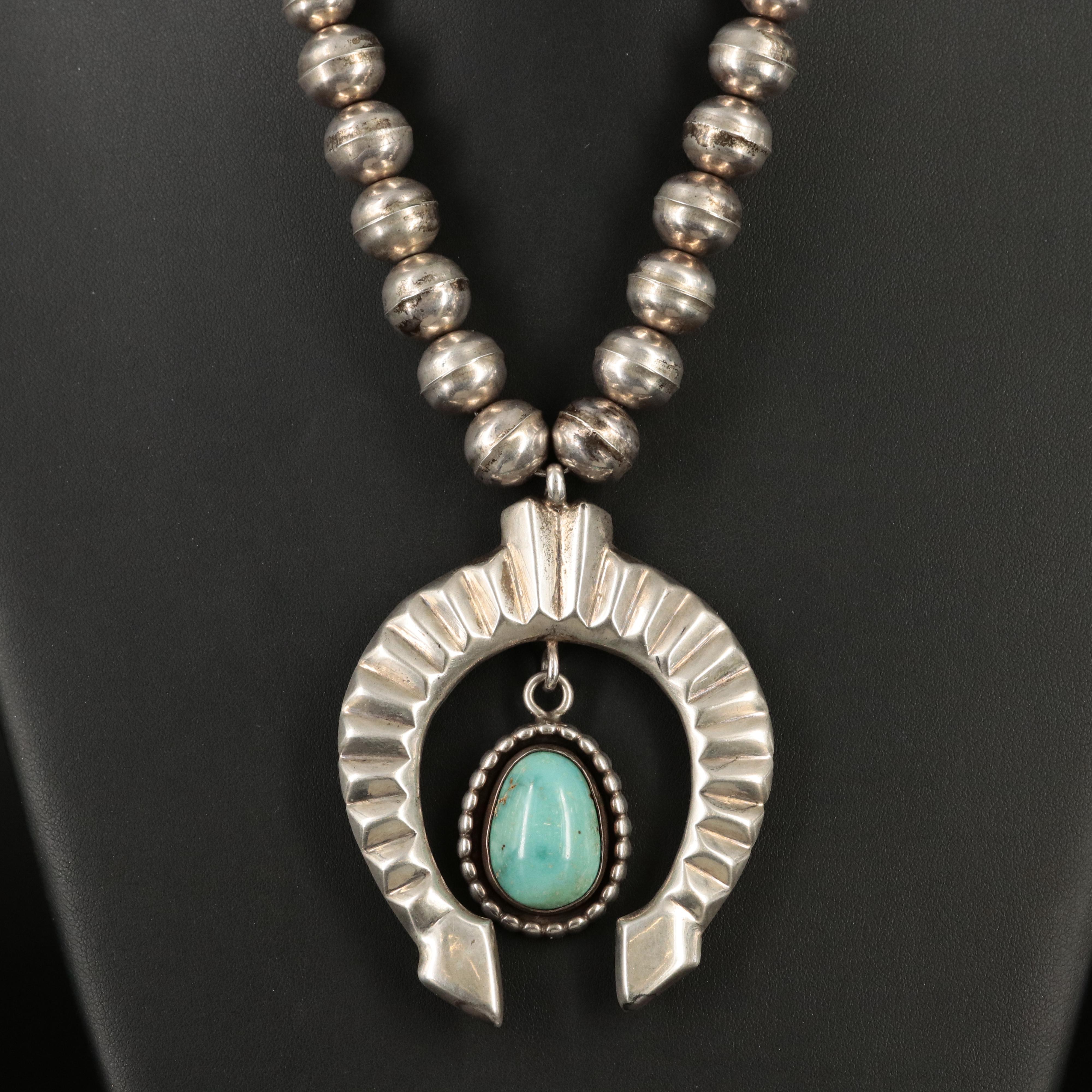 Frank Chee Navajo Dinè Sterling Turquoise Naja Necklace