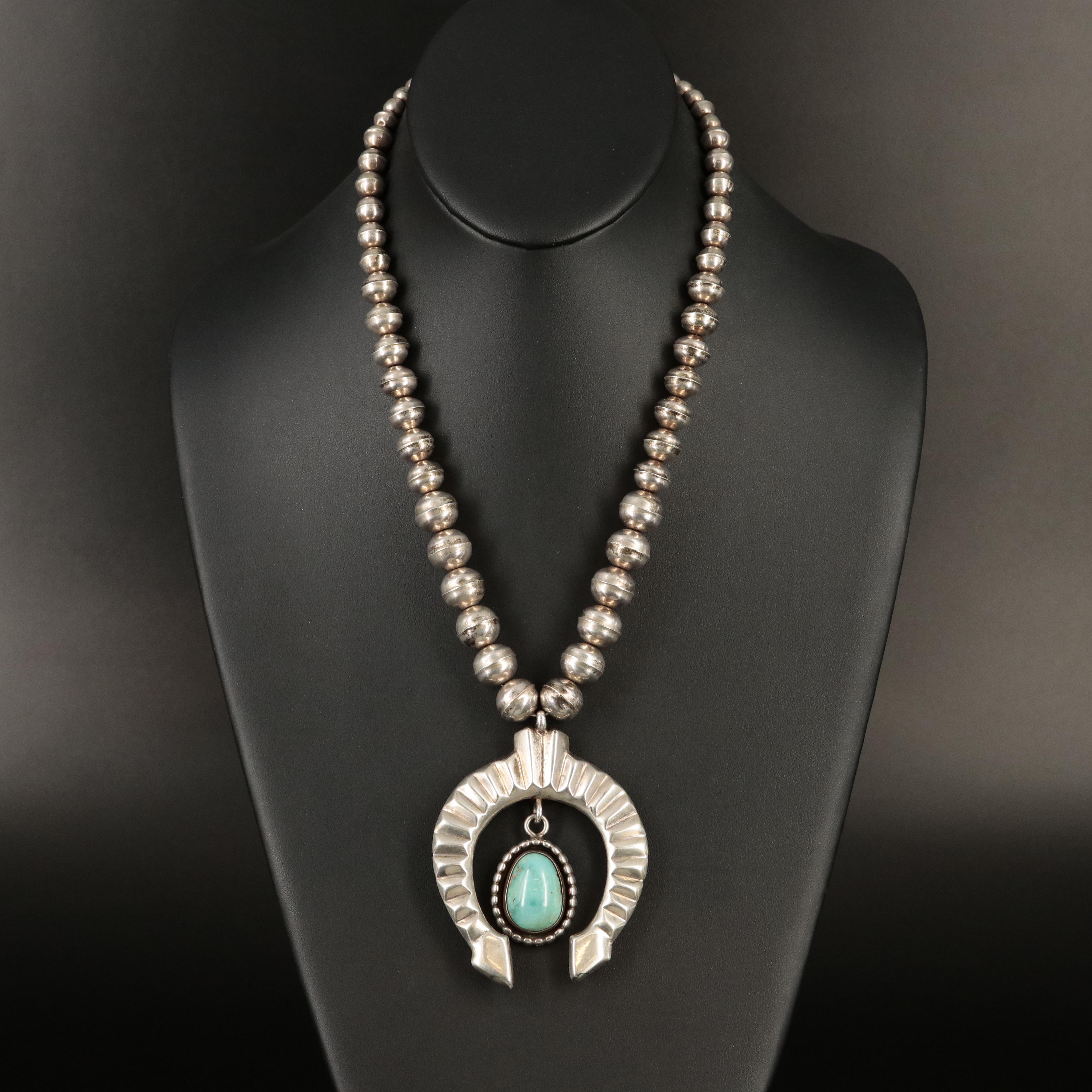 Frank Chee Navajo Dinè Sterling Turquoise Naja Necklace