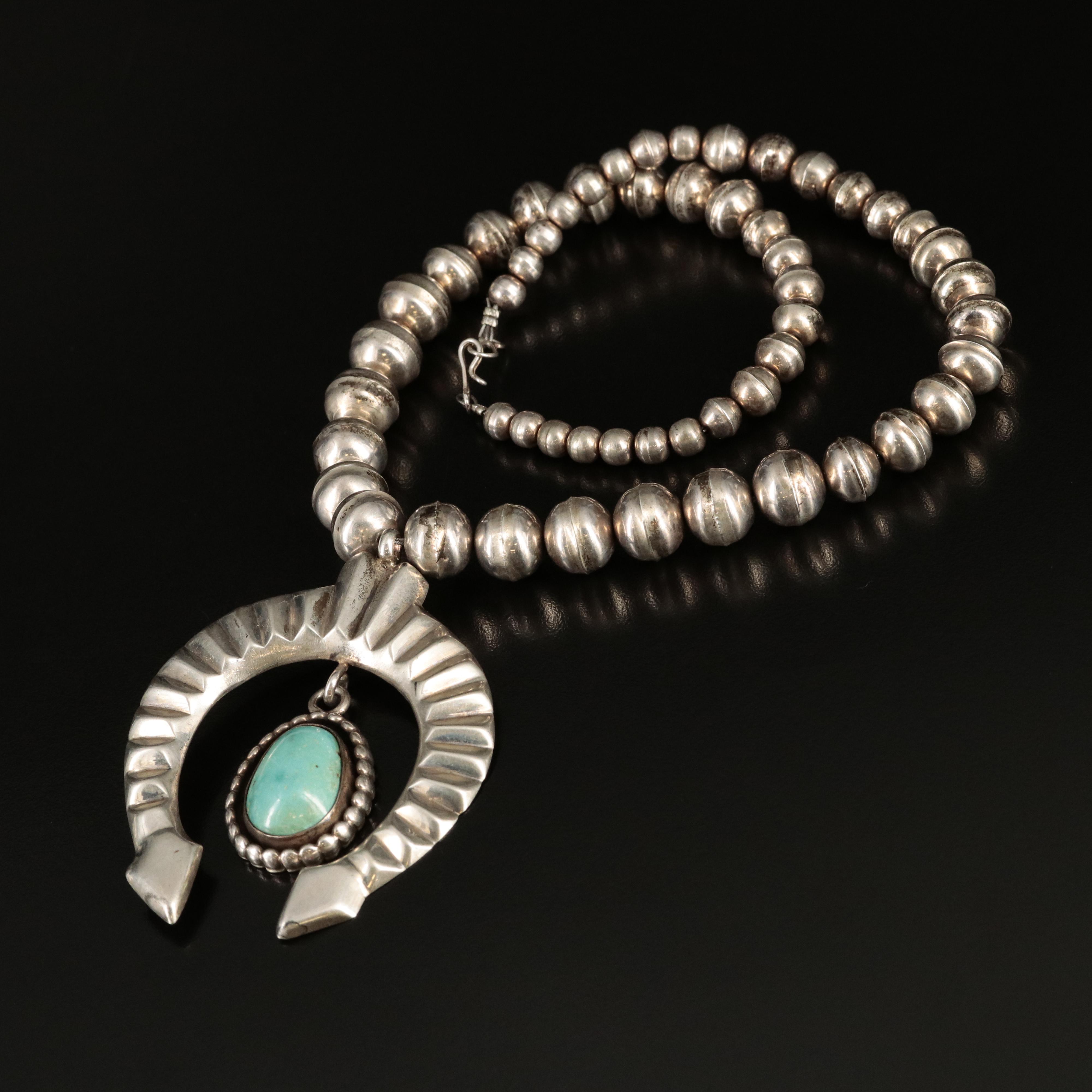 Frank Chee Navajo Dinè Sterling Turquoise Naja Necklace