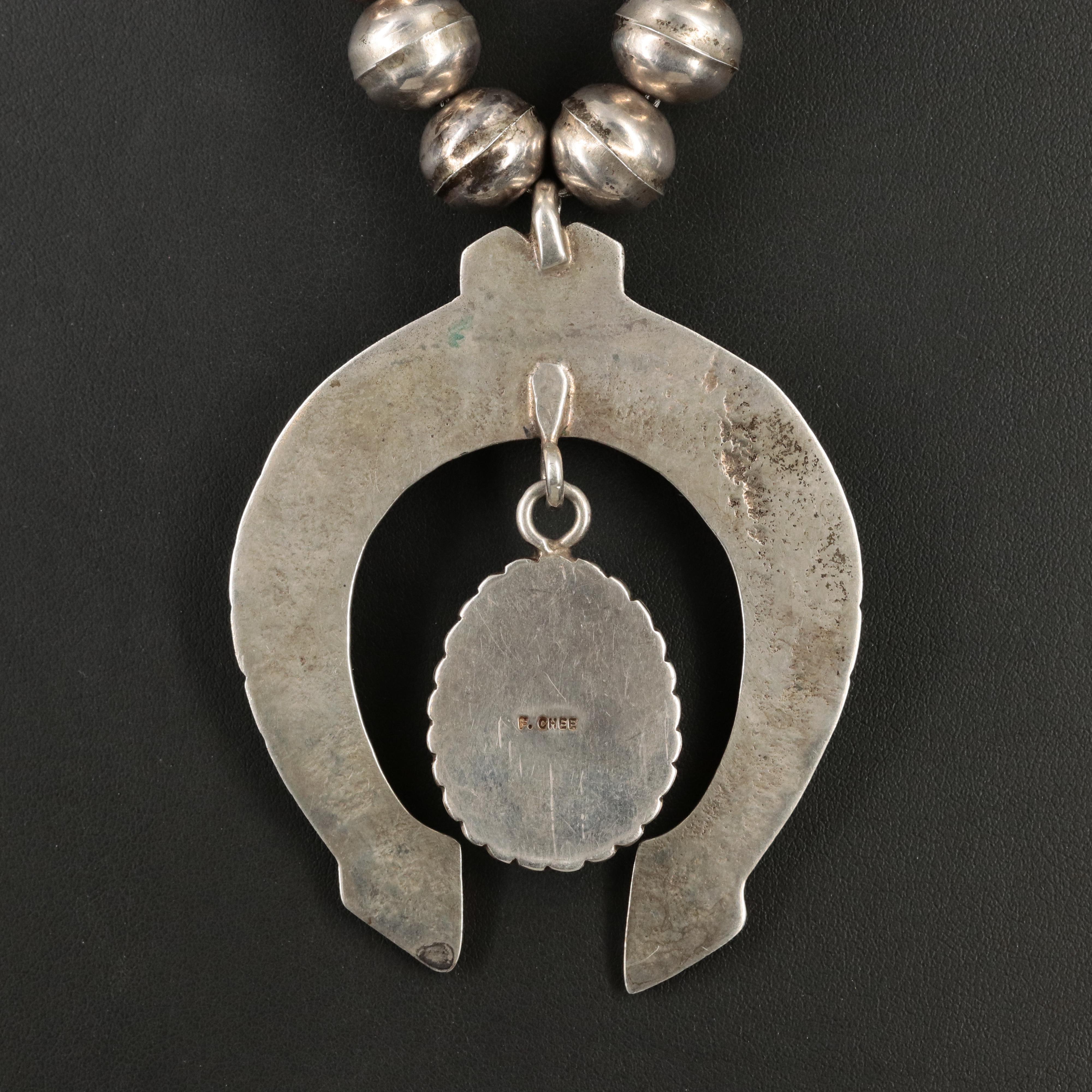 Frank Chee Navajo Dinè Sterling Turquoise Naja Necklace