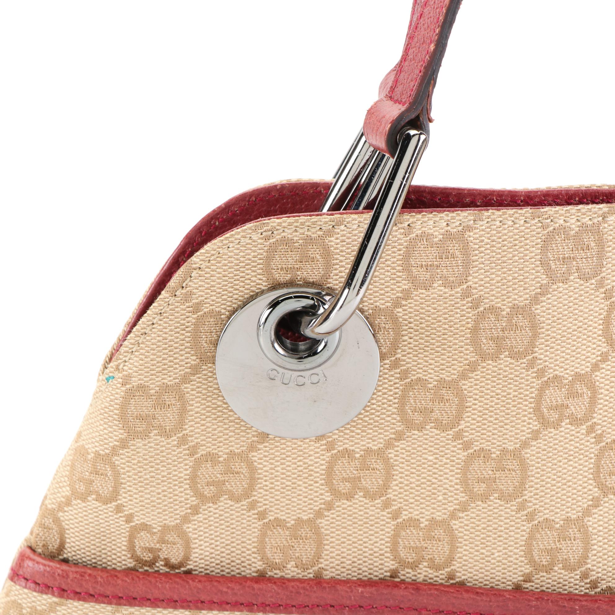 Gucci Eclipse Shoulder Bag in GG Canvas with Red Cinghiale Leather Trim