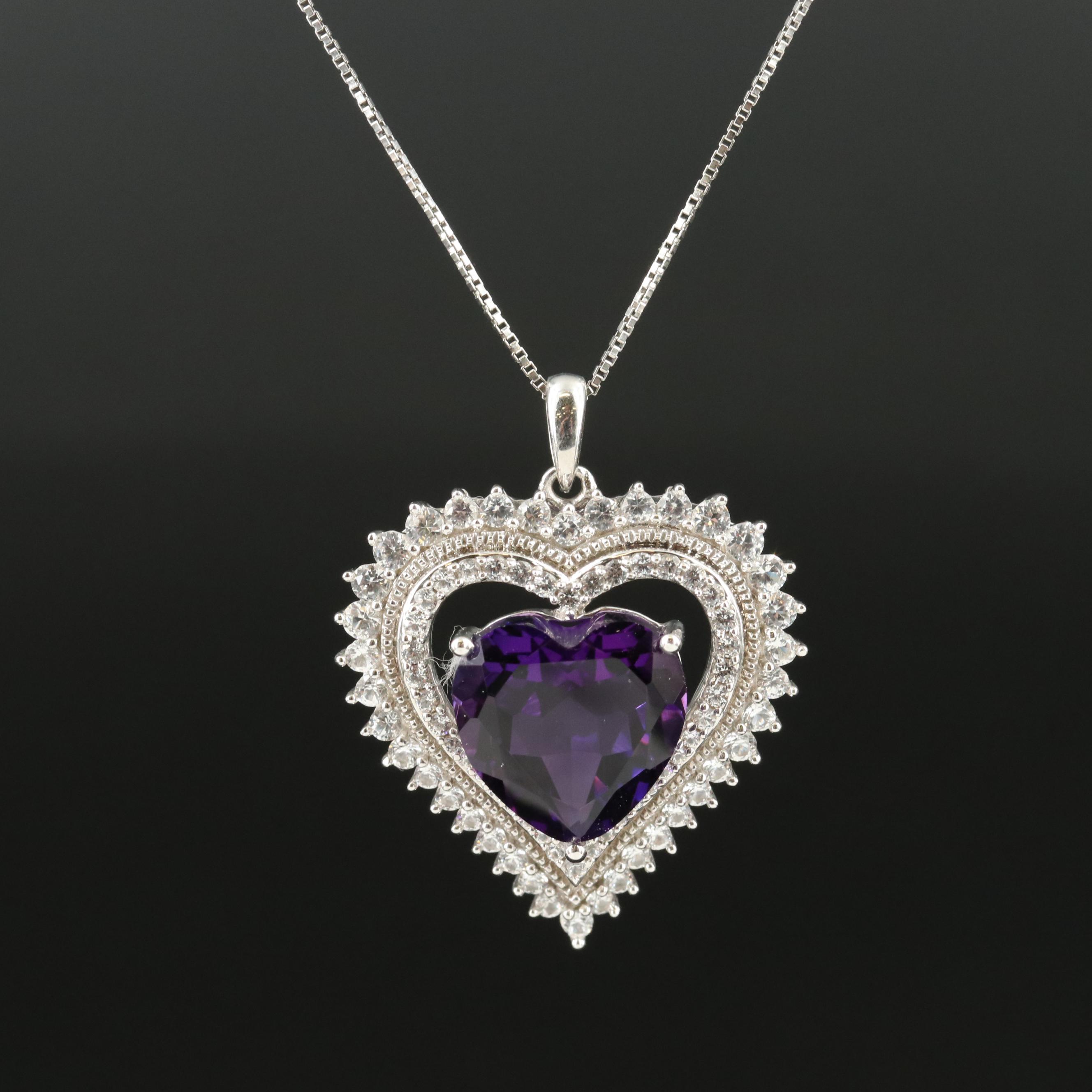 Sterling Amethyst and White Sapphire Heart Necklace