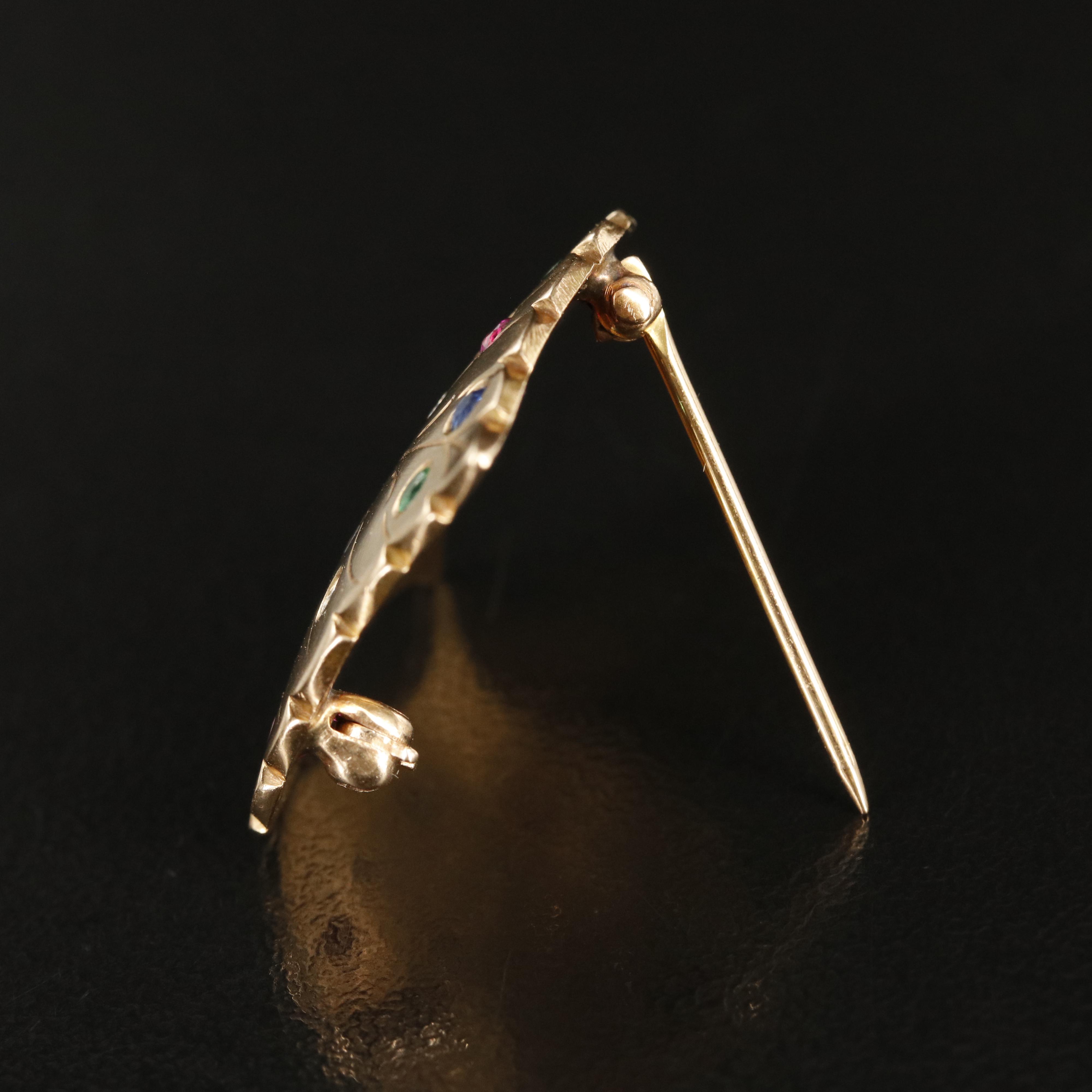 Vintage 14K Ruby, Sapphire, Emerald and Diamond Aspen Leaf Brooch