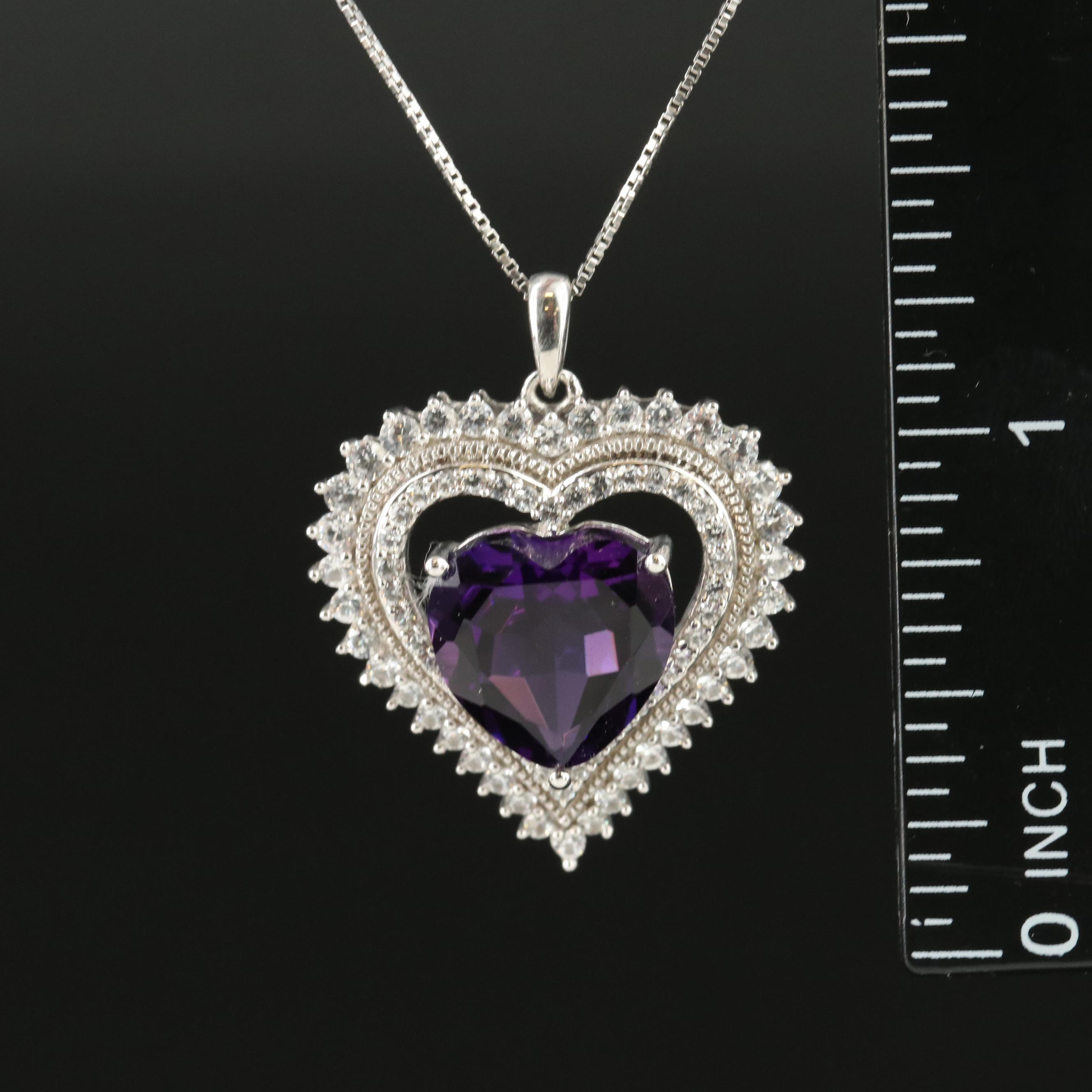 Sterling Amethyst and White Sapphire Heart Necklace