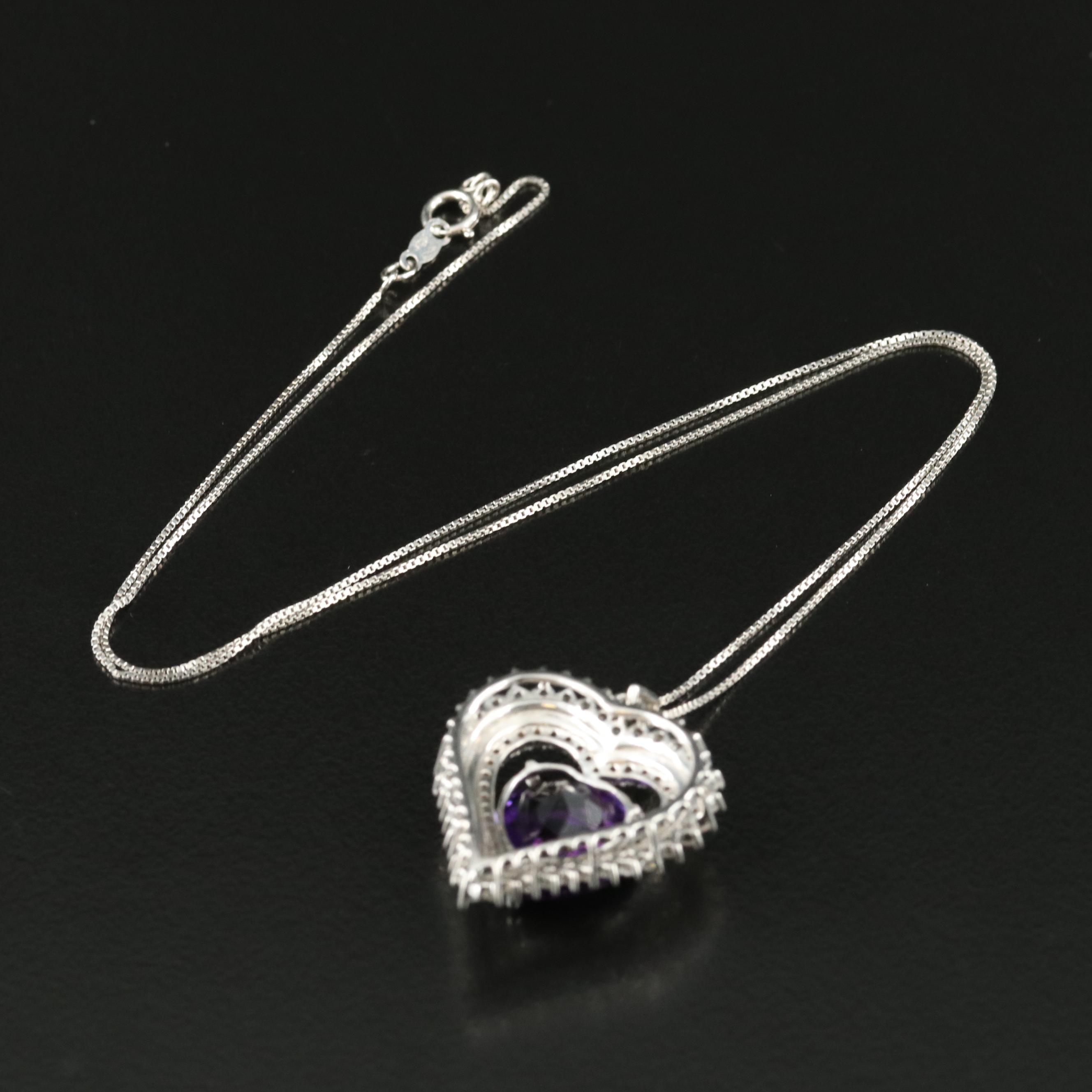 Sterling Amethyst and White Sapphire Heart Necklace