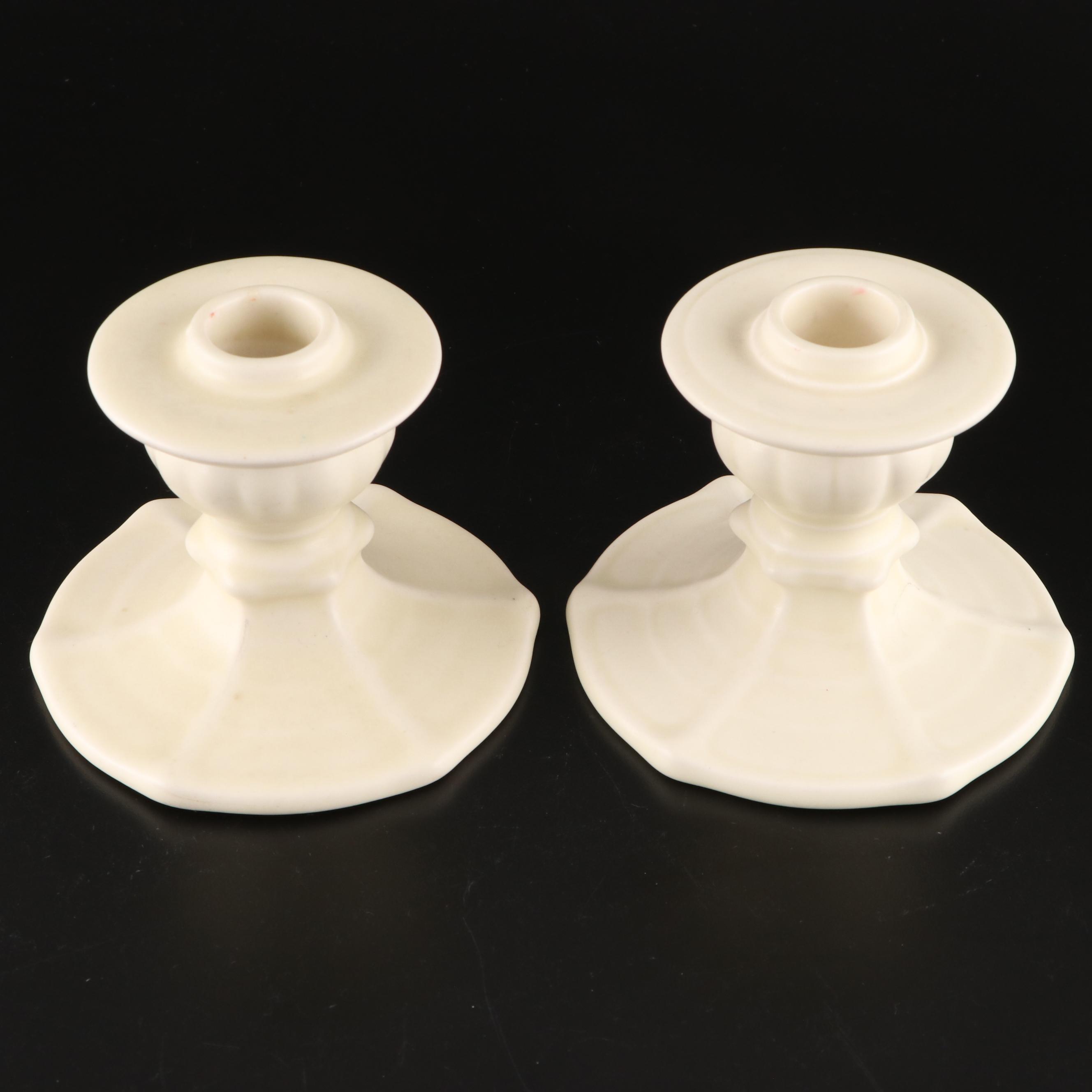 Rookwood Pottery Ivory Glazed Candlesticks and Decorative Bowls, 1930s and 1940s