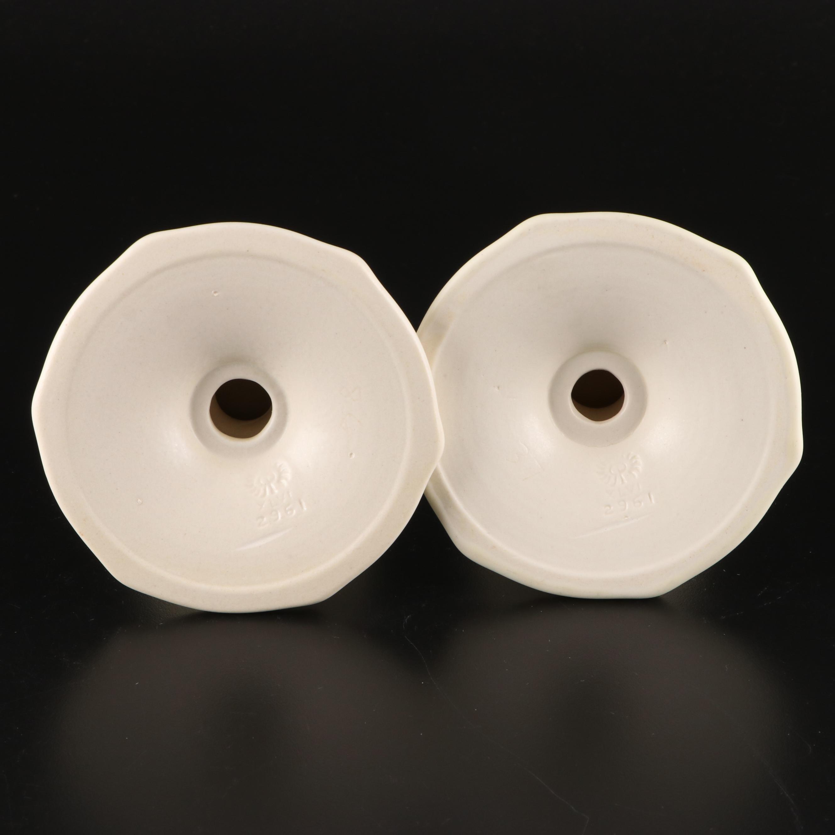 Rookwood Pottery Ivory Glazed Candlesticks and Decorative Bowls, 1930s and 1940s