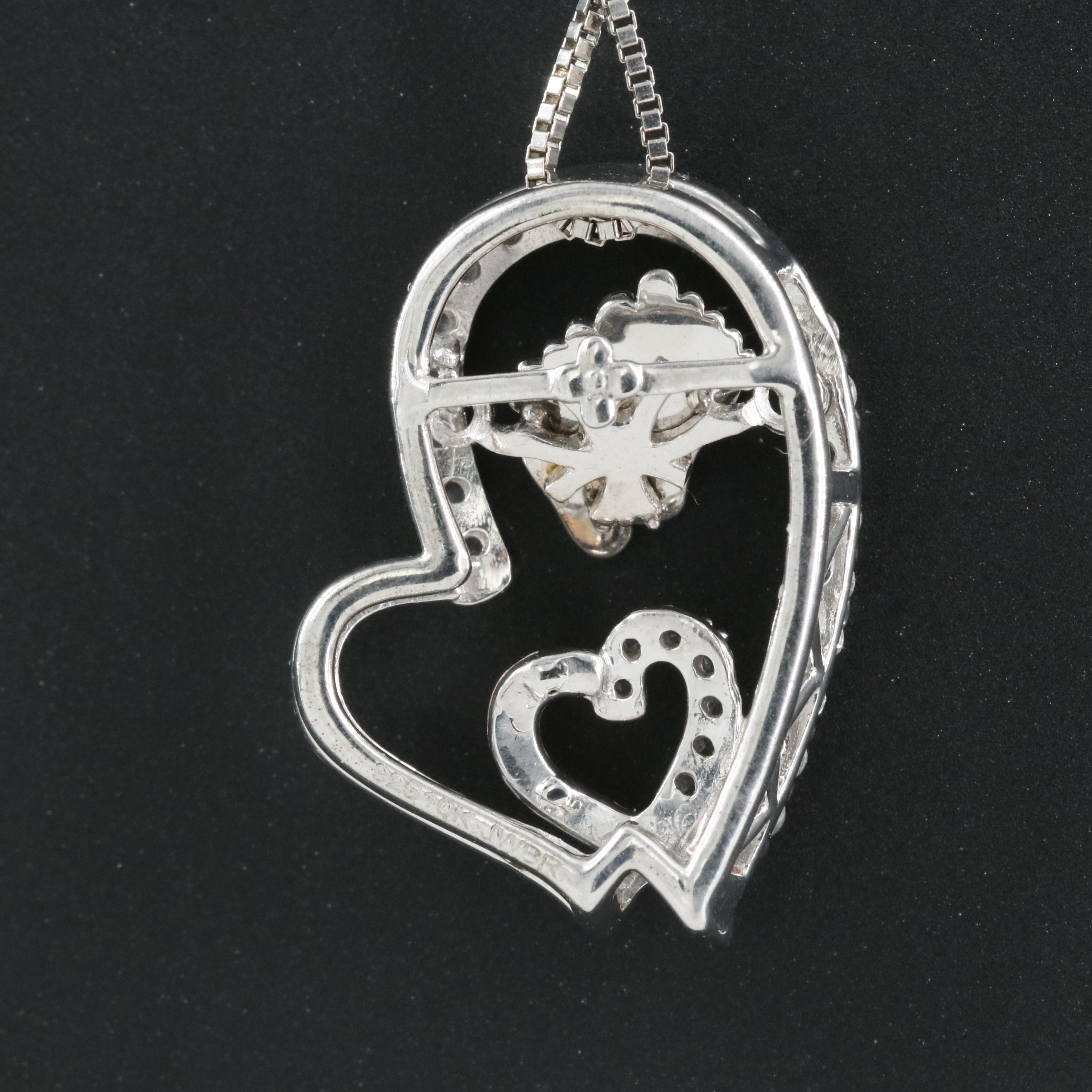 Sterling Sapphire Heart Footprint Tremble Necklace with 10K Rose Gold Accents