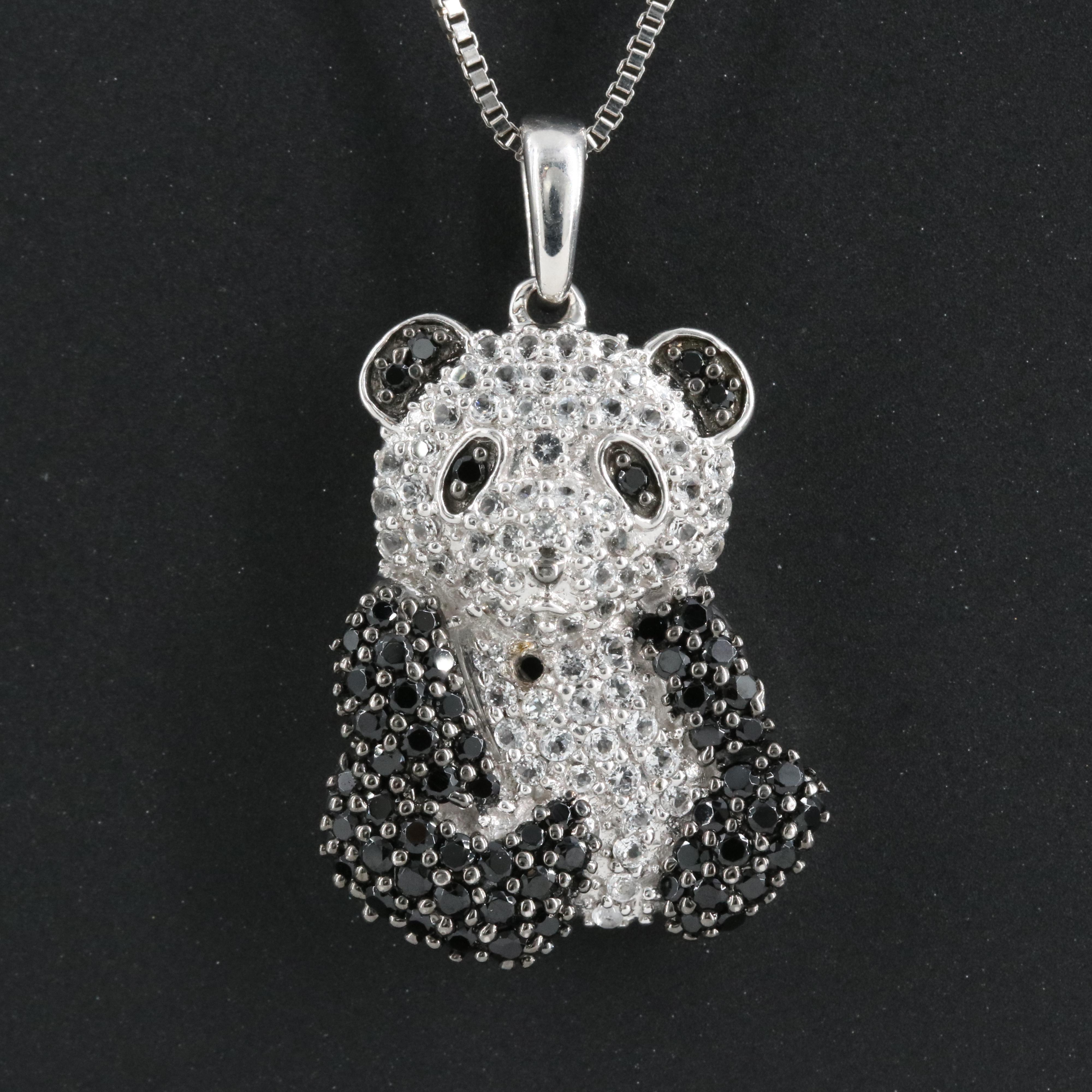 Sterling Cubic Zirconia Panda Pendant Necklace